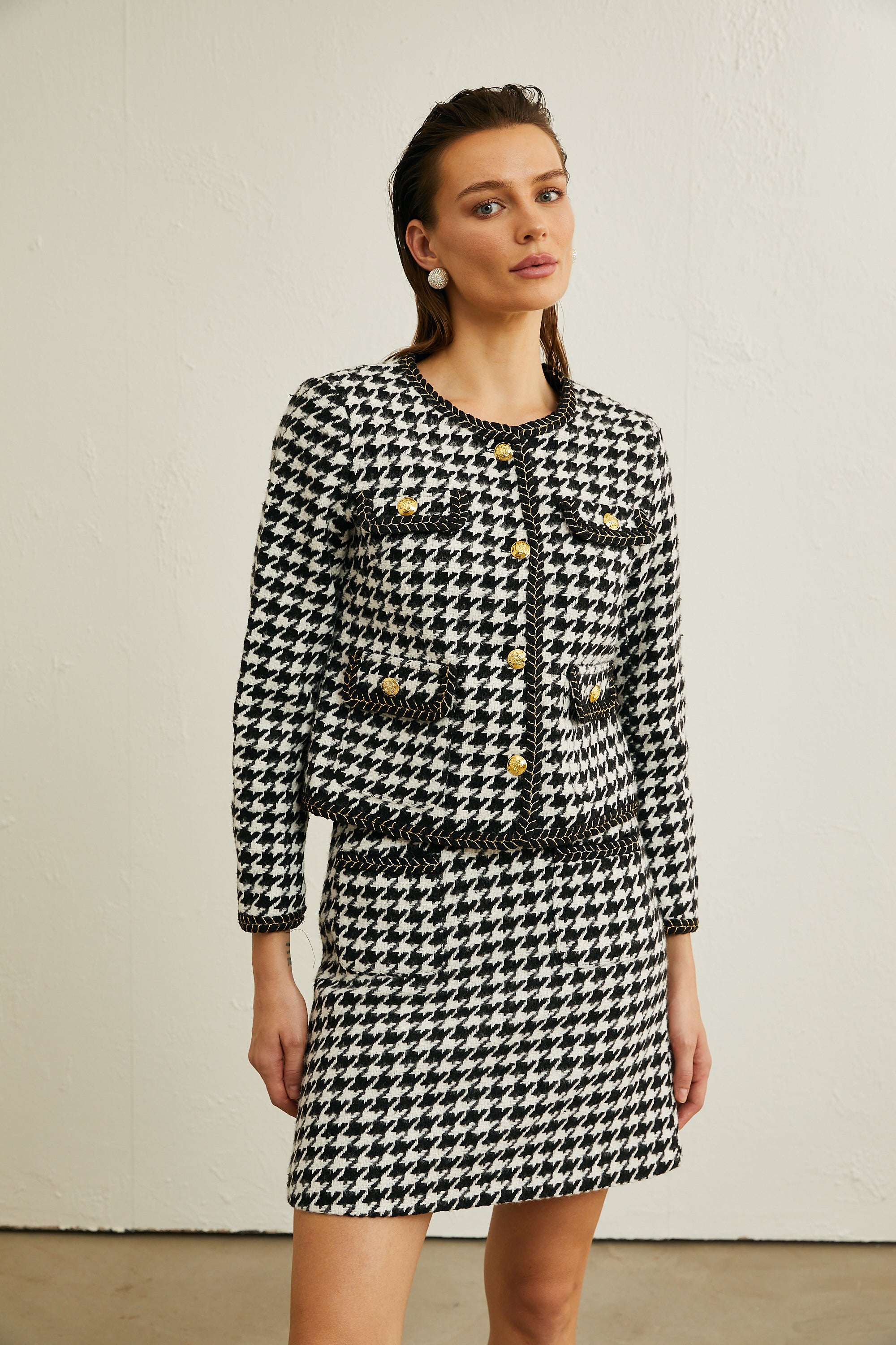 Renata houndstooth jacket & skirt matching set