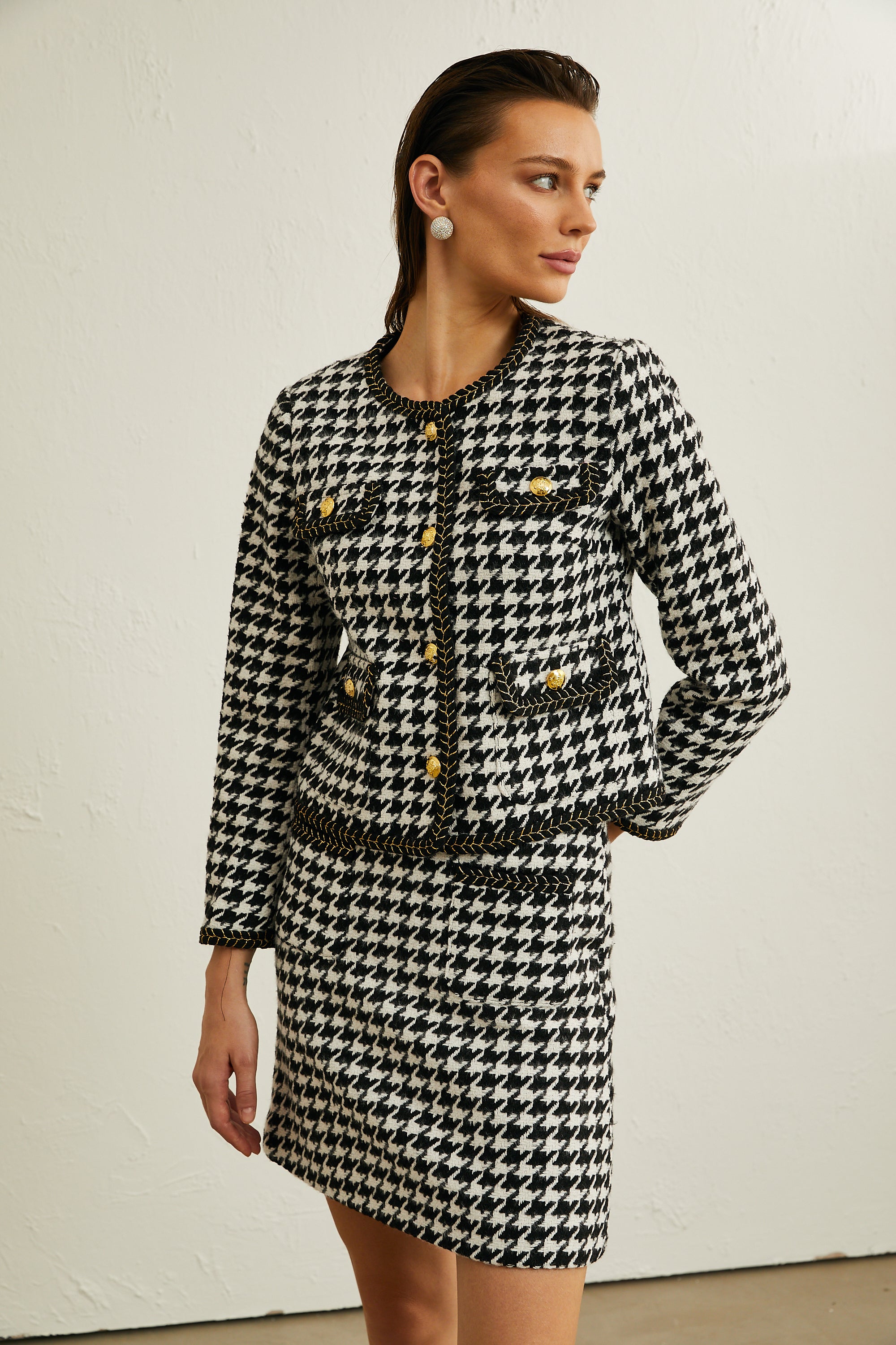 Renata houndstooth jacket & skirt matching set