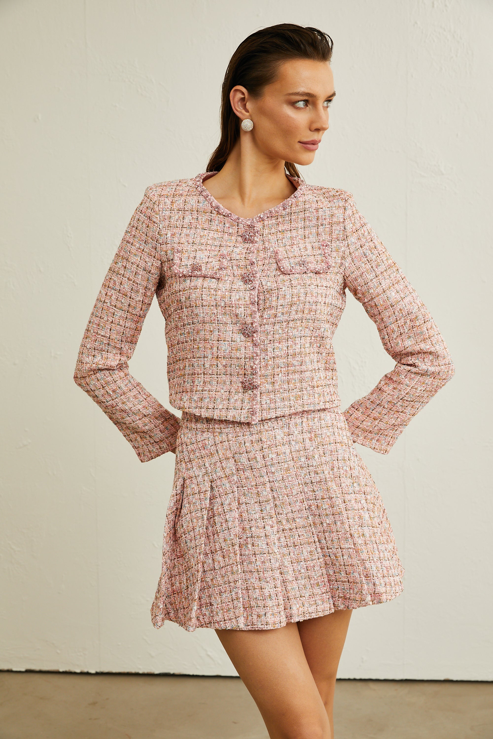 Léa pink tweed bead-embellished jacket