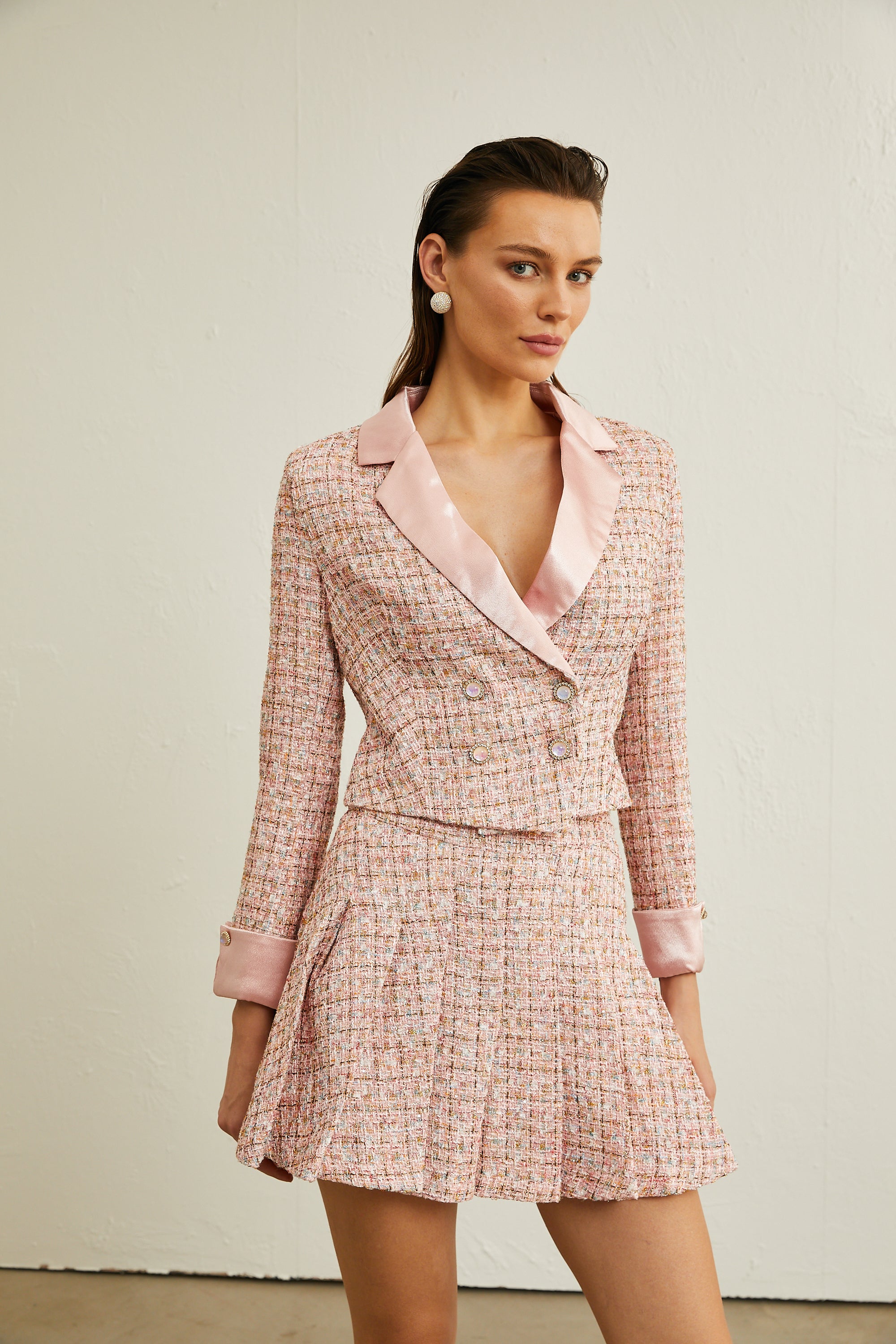 Léa pink tweed double-breasted blazer