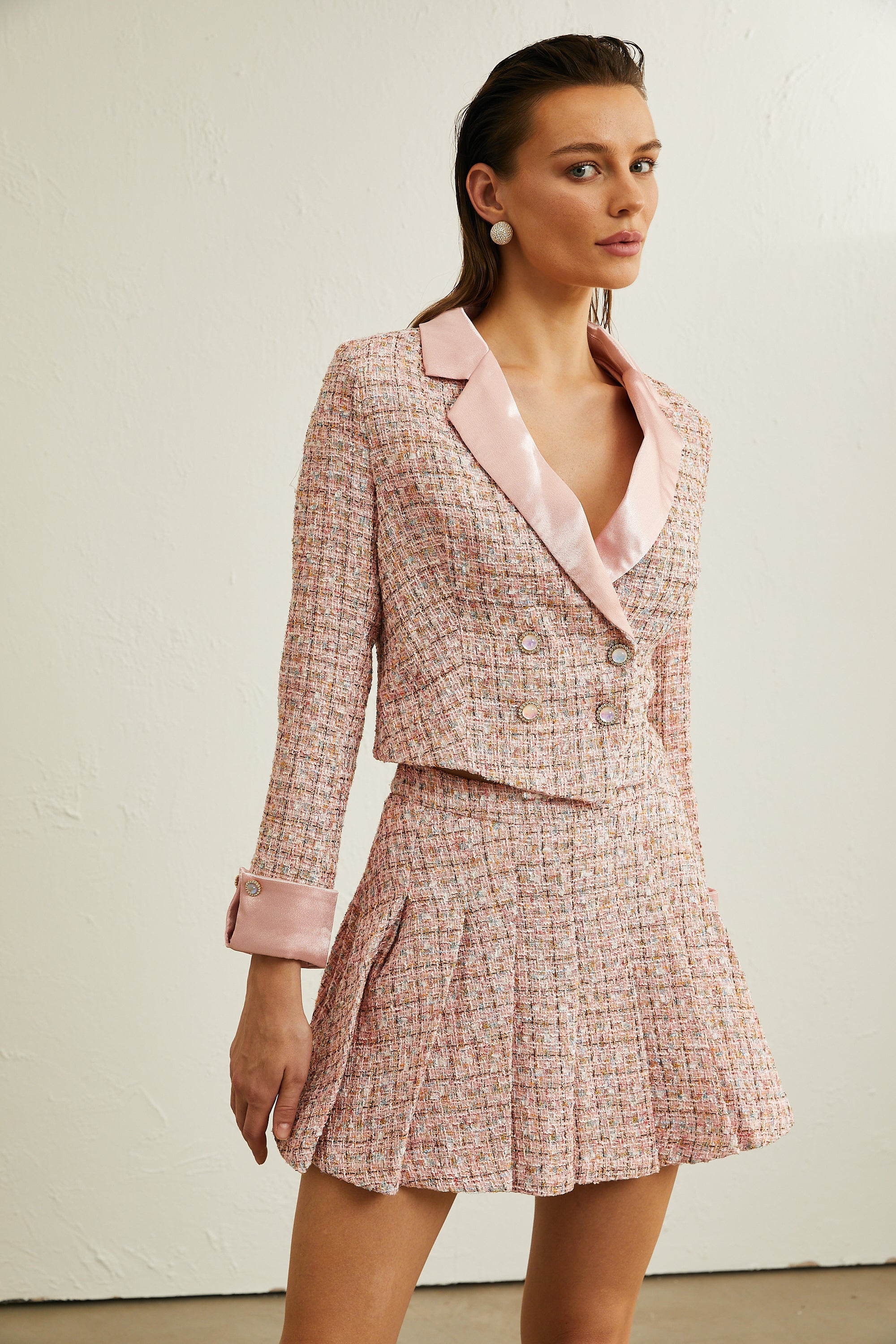 Léa pink tweed double-breasted blazer