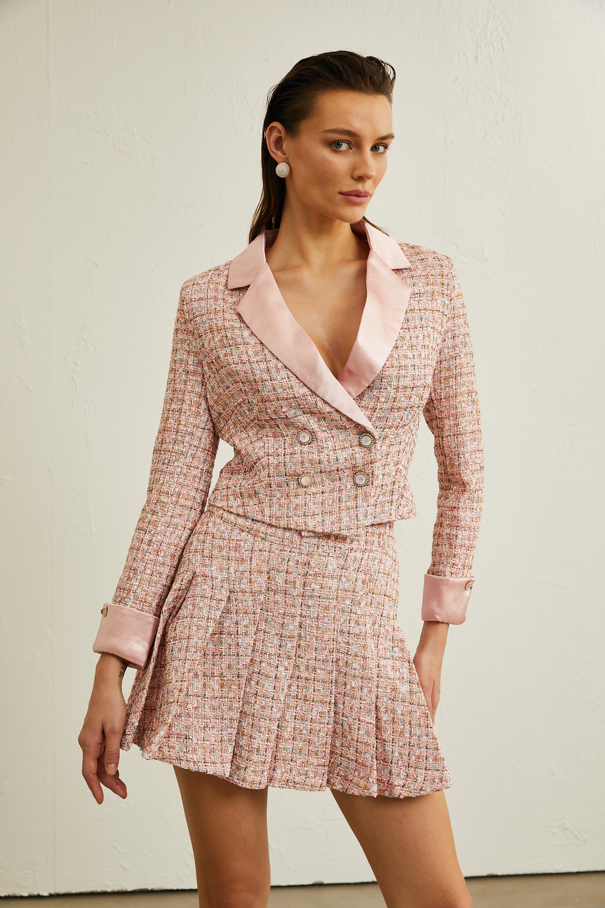 Léa pink tweed double-breasted blazer