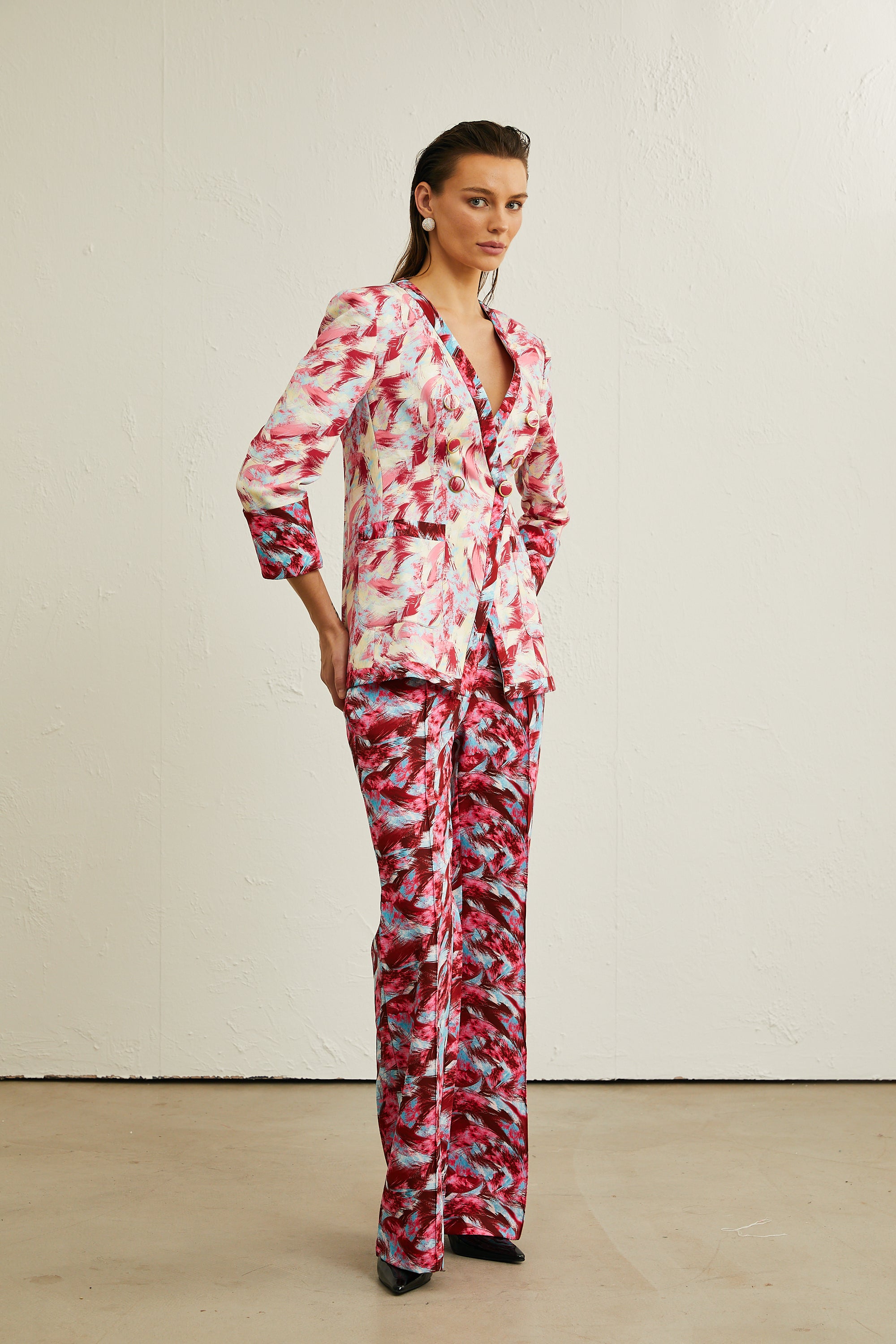 Mélanie feather-print jacket & trousers matching set