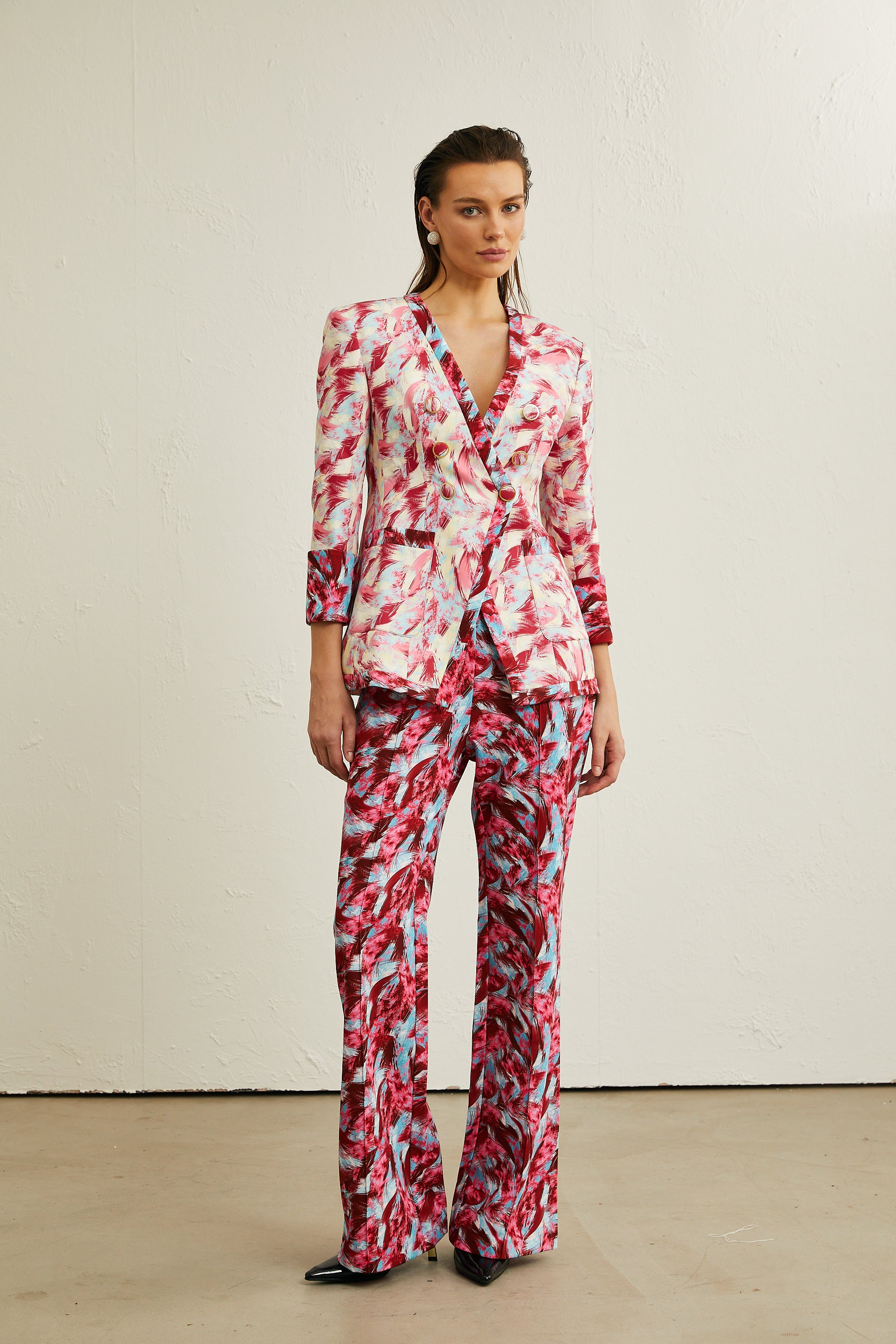 Mélanie feather-print jacket & trousers matching set