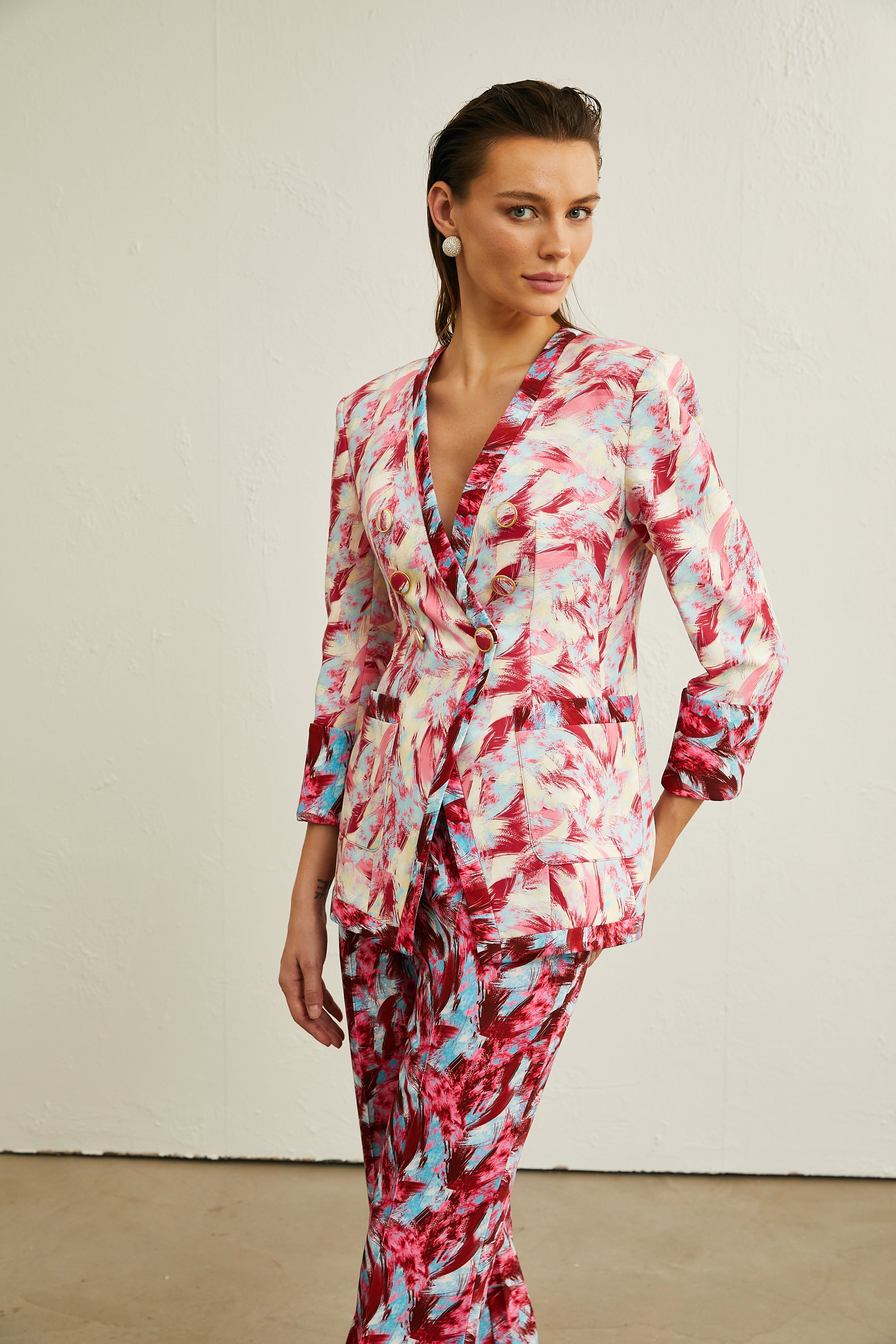 Mélanie feather-print jacket & trousers matching set