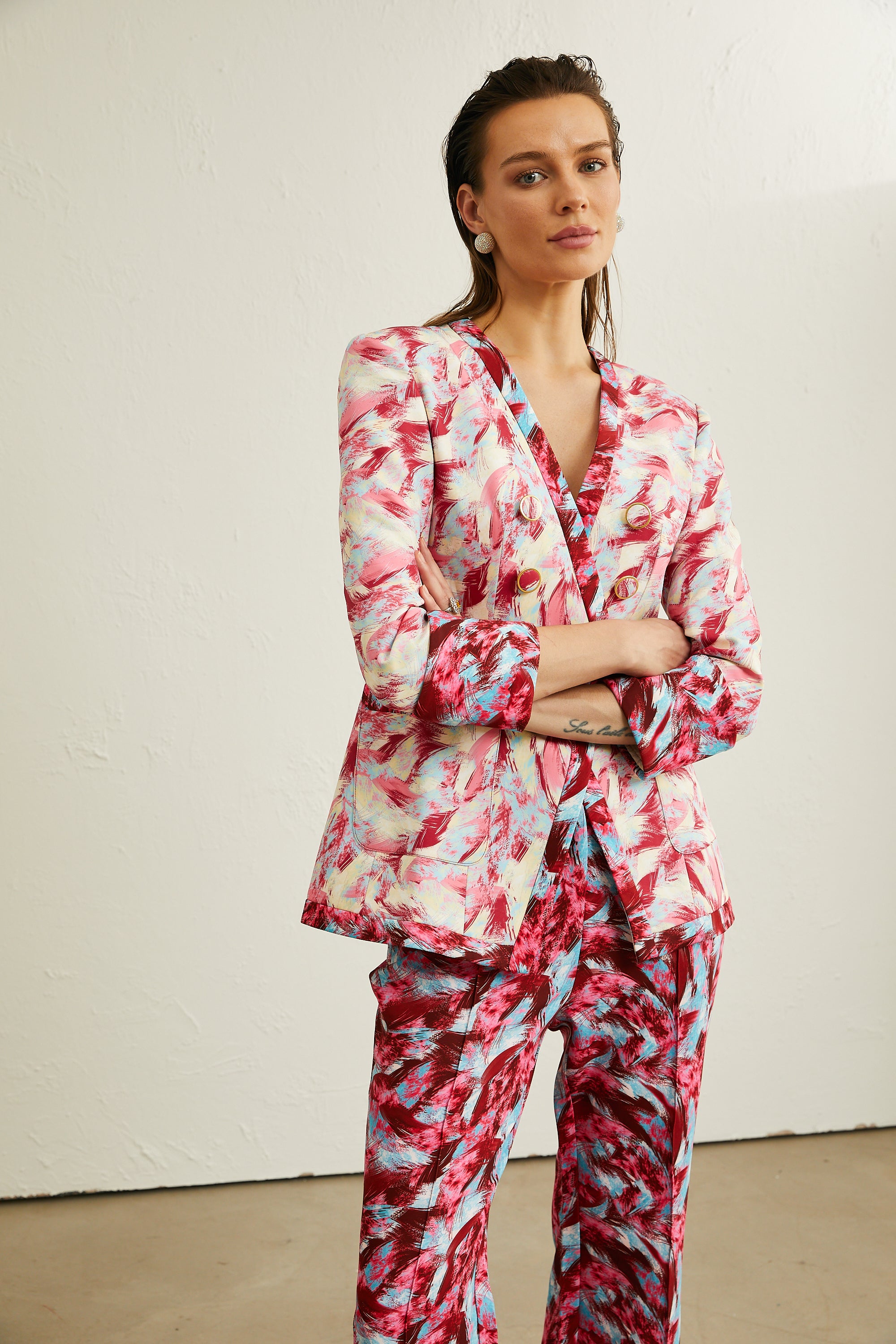 Mélanie feather-print jacket & trousers matching set