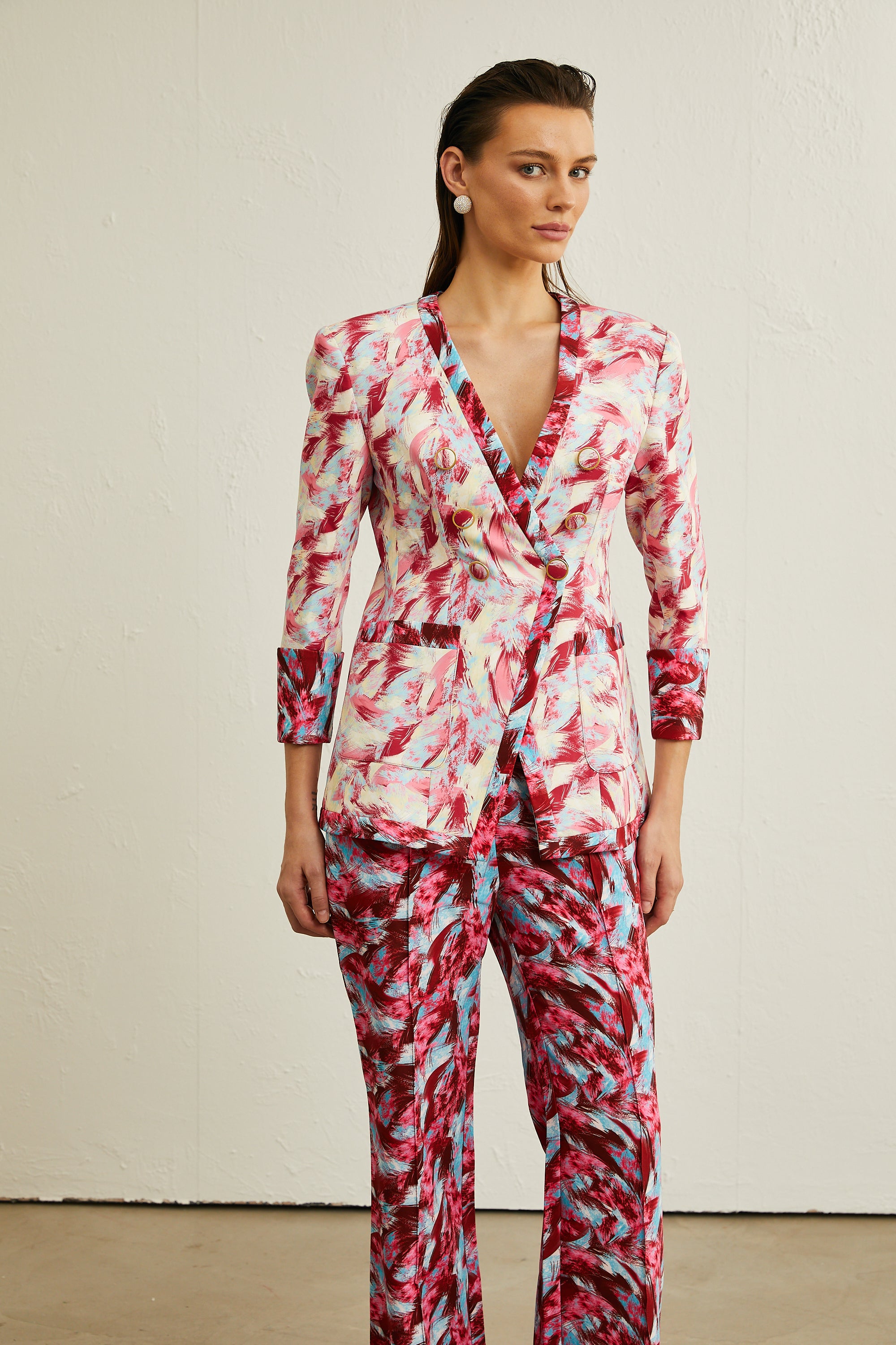 Mélanie feather-print jacket & trousers matching set