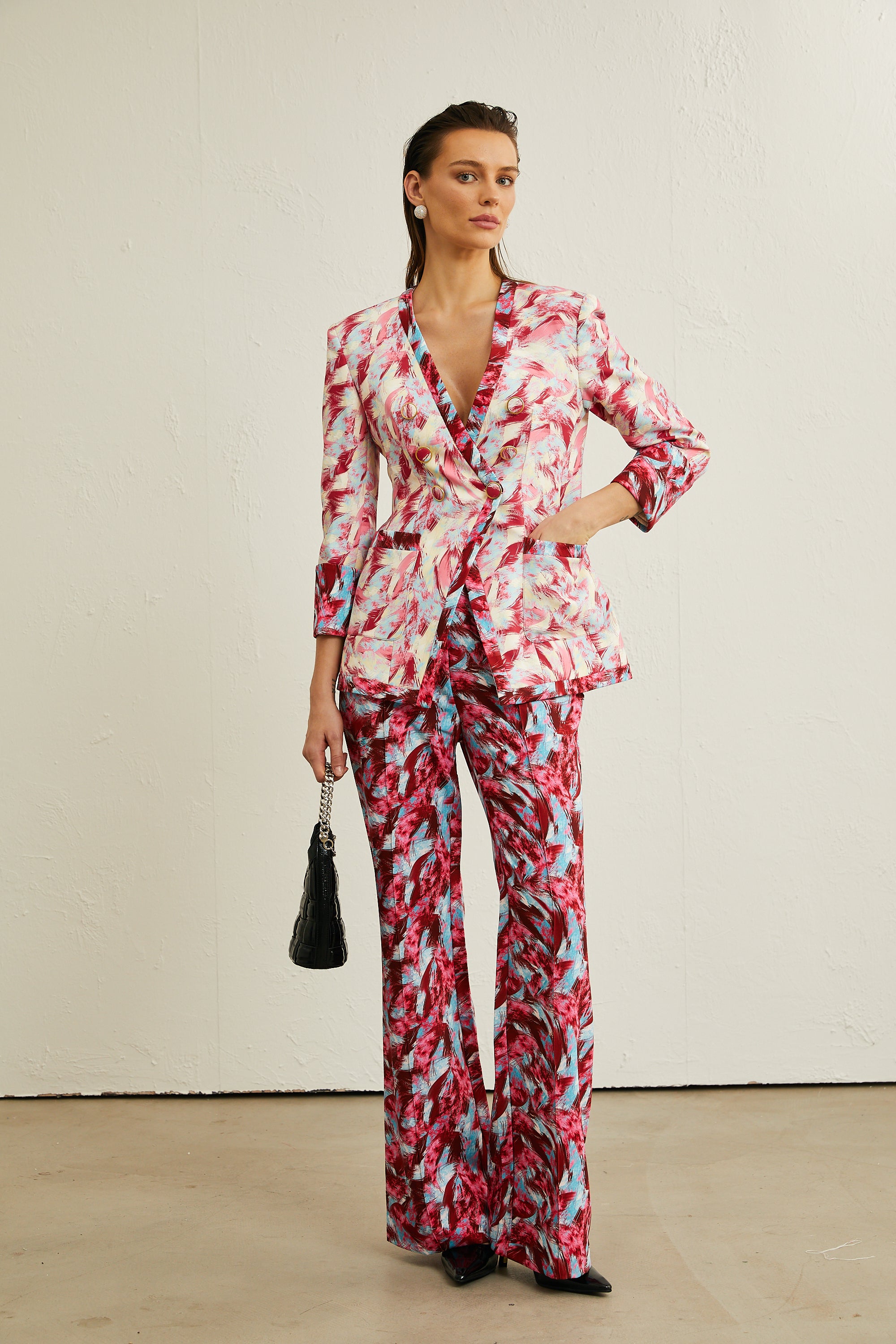 Mélanie feather-print jacket & trousers matching set