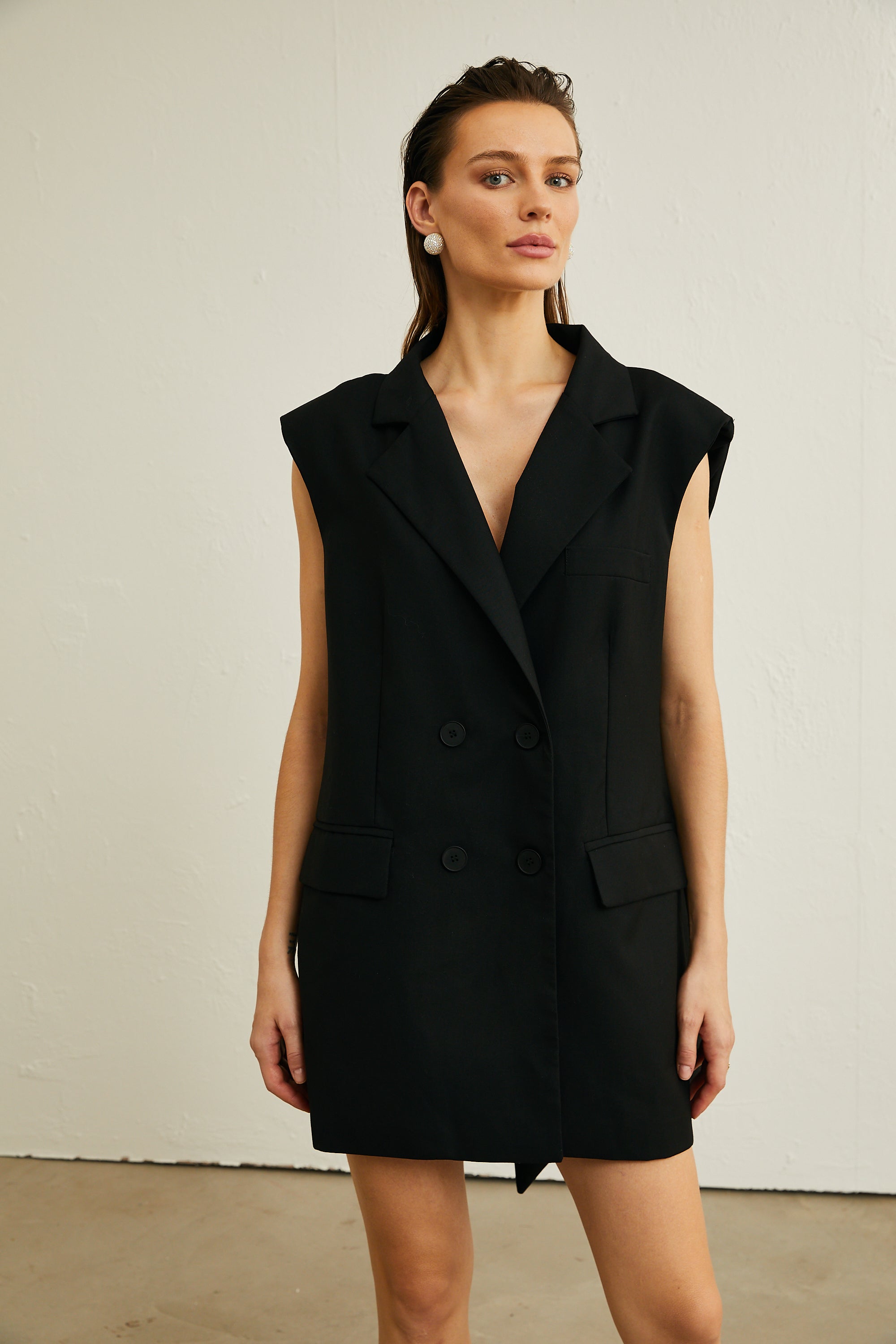 Irina bow-detail sleeveless blazer dress