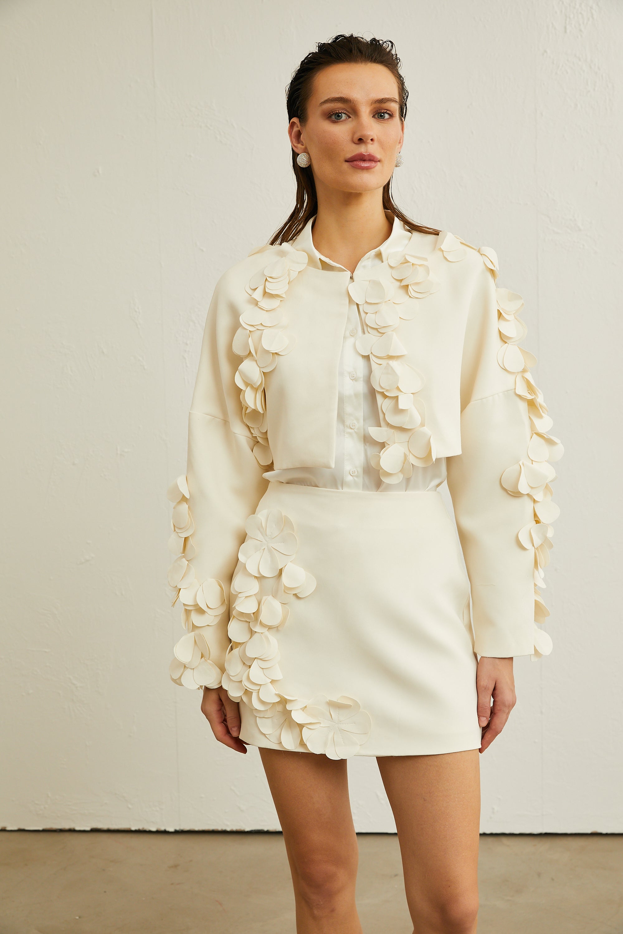 Emma petal-detail jacket & skirt matching set