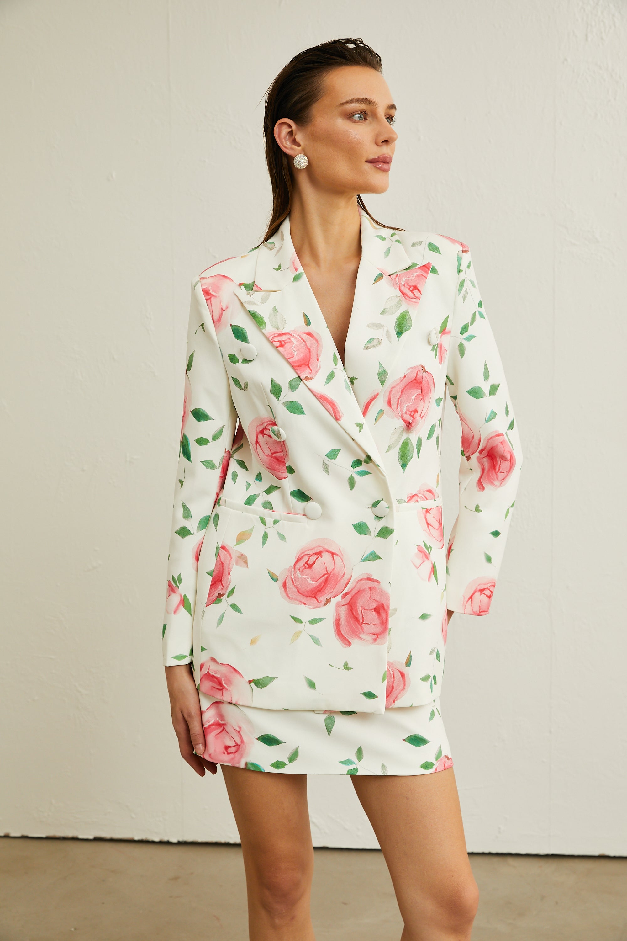 Suzanne rose-print jacket & skirt matching set