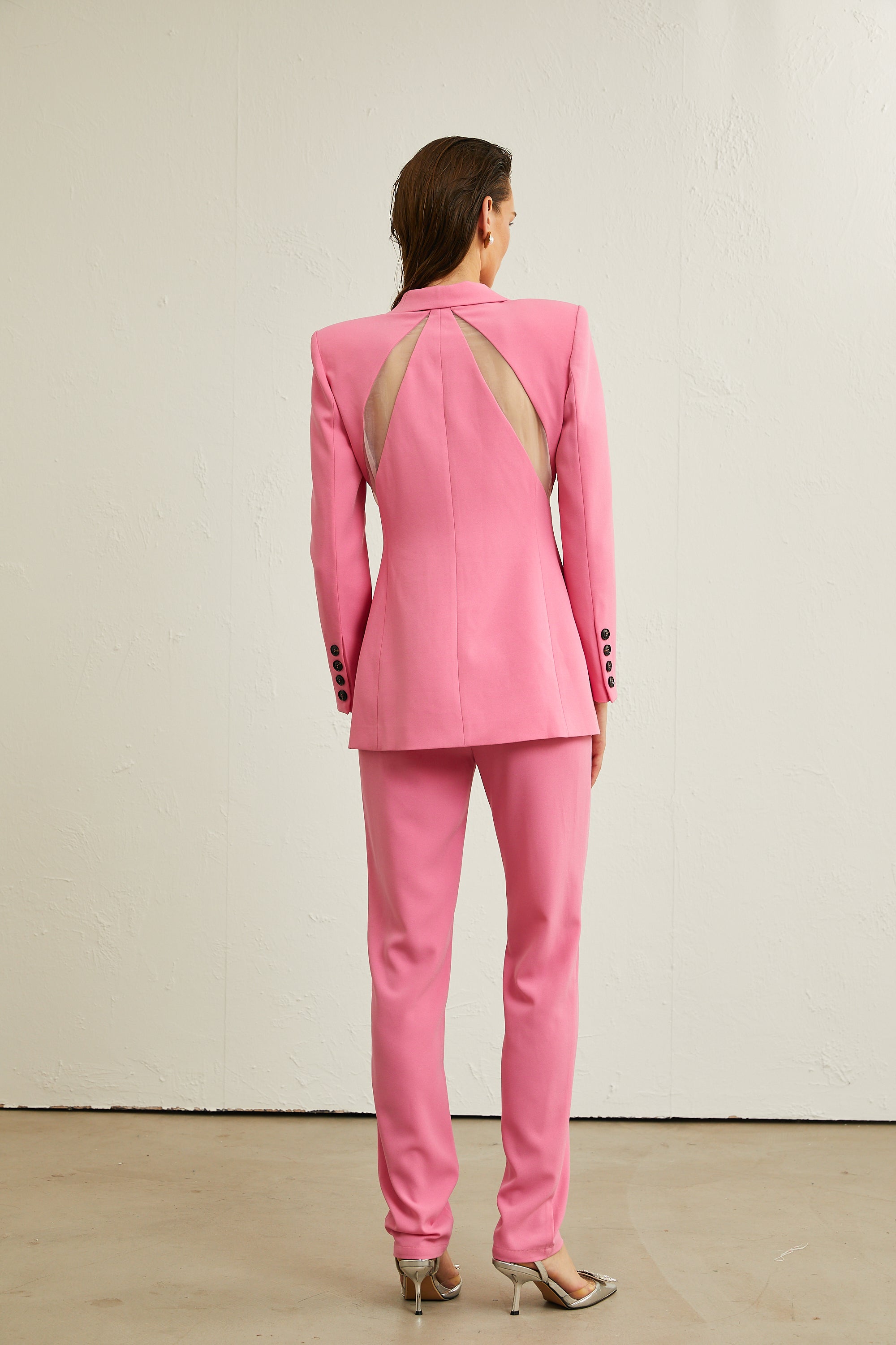 Gabrielle pink cut-out jacket & trousers matching set