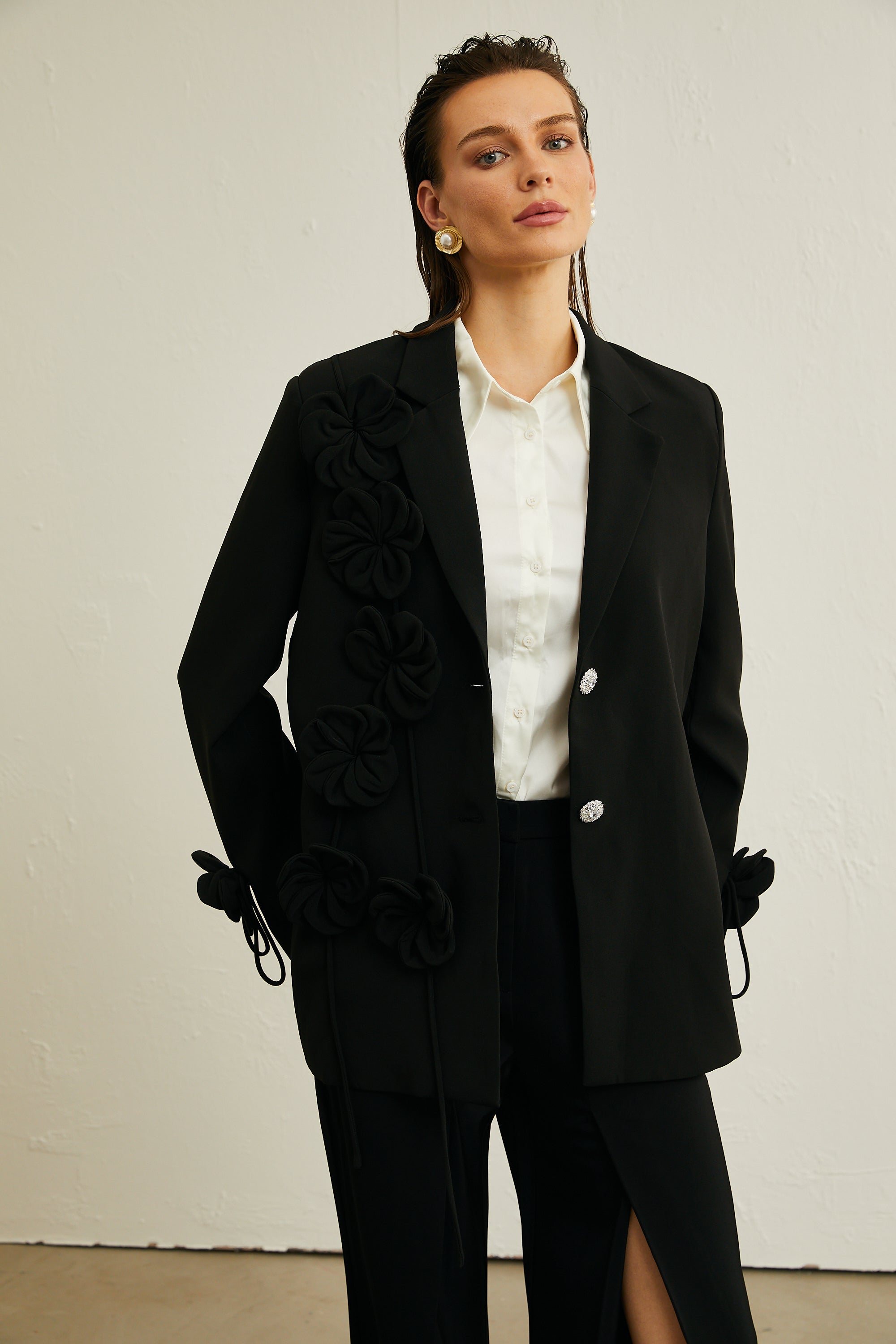 Hattie black floral-appliqué jacket