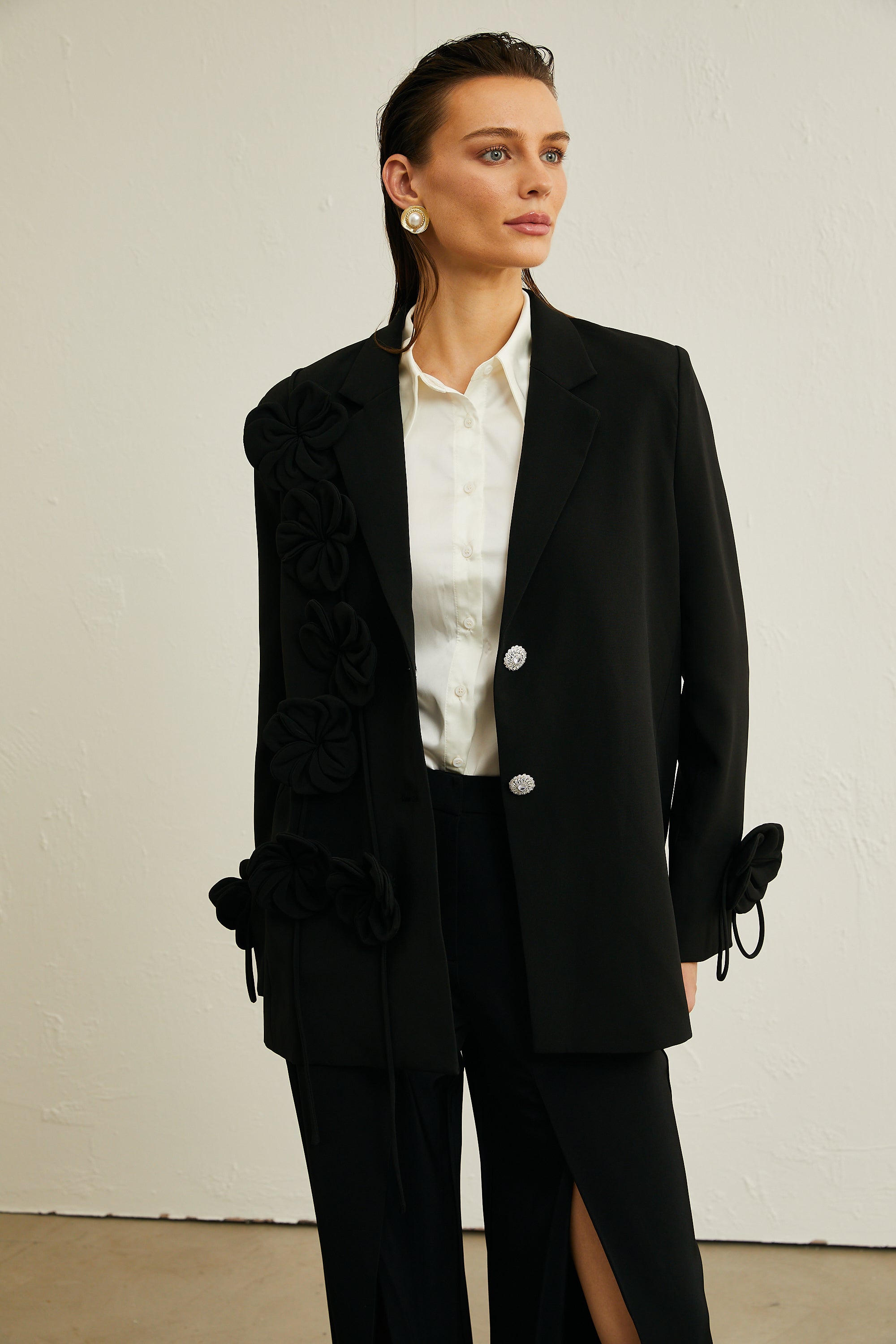 Hattie black floral-appliqué jacket