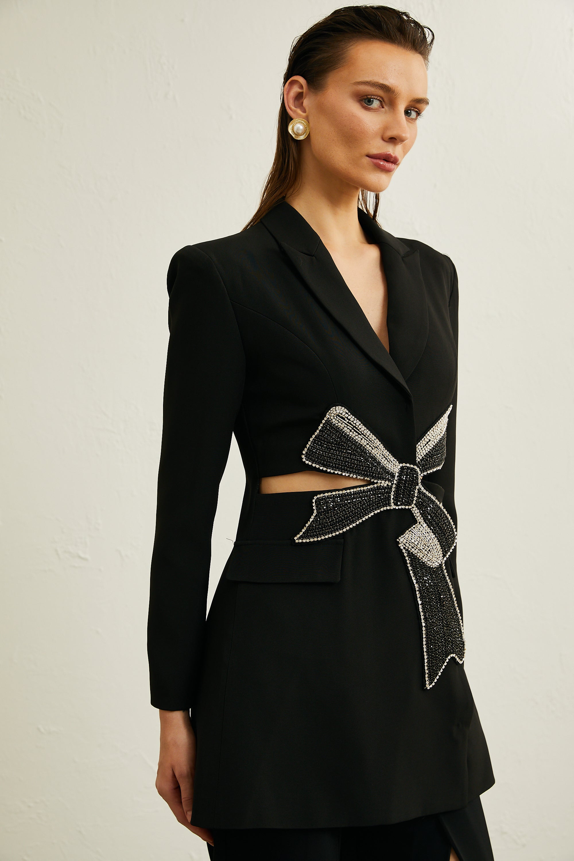 Justine black bowknot cut-out blazer dress