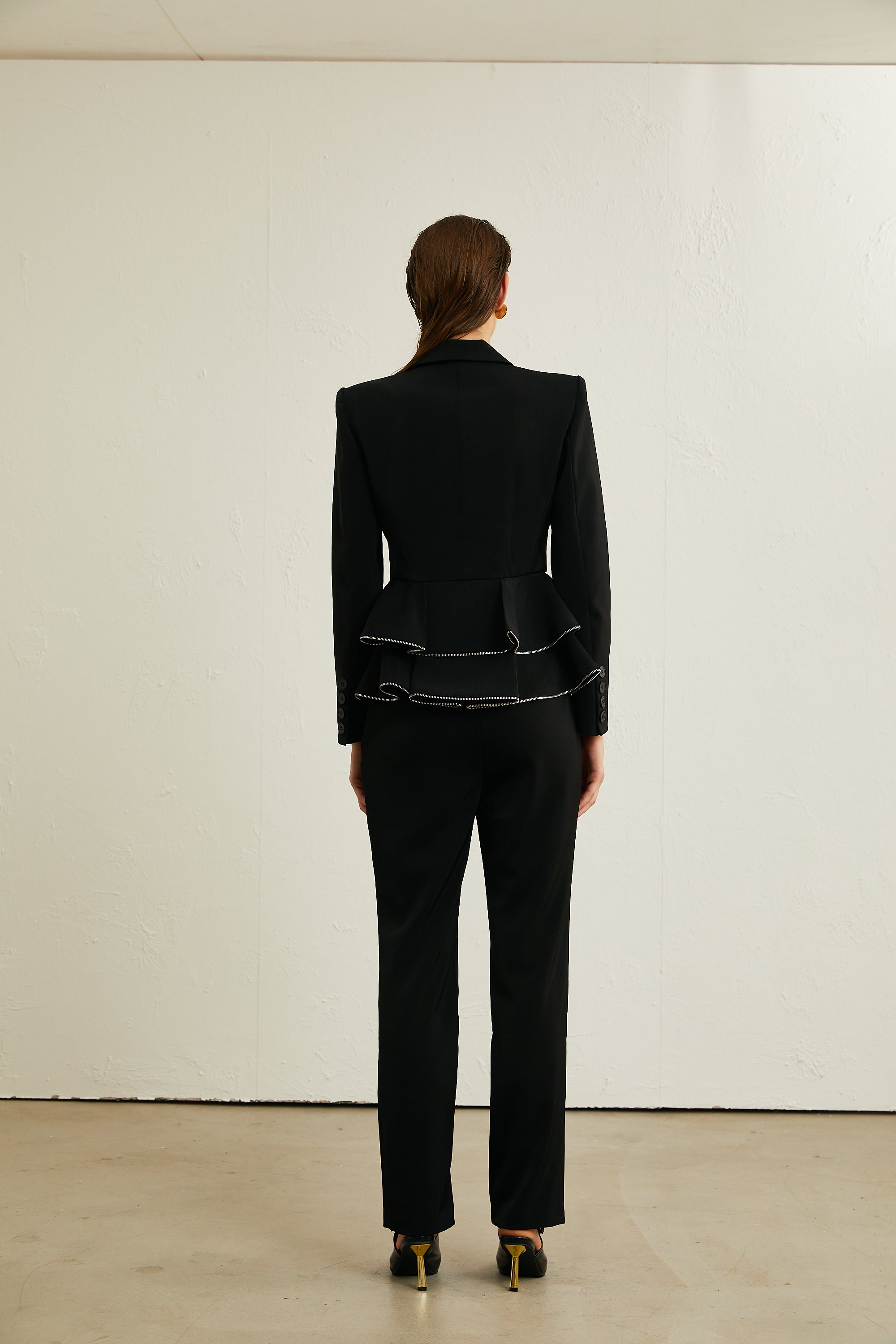 Élise black zip-detail jacket & trousers matching set