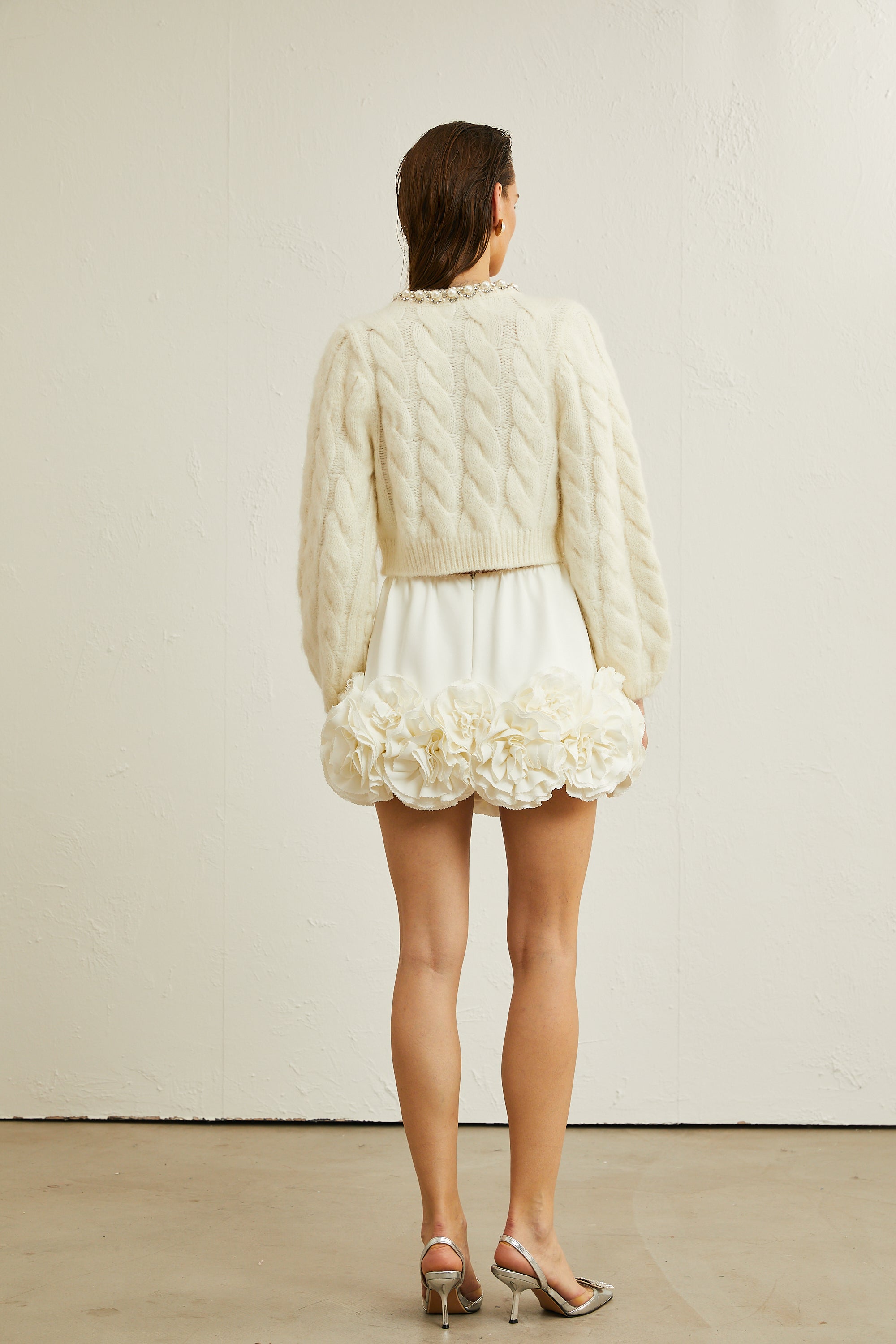 Inès faux-pearl embellished knitted jacket