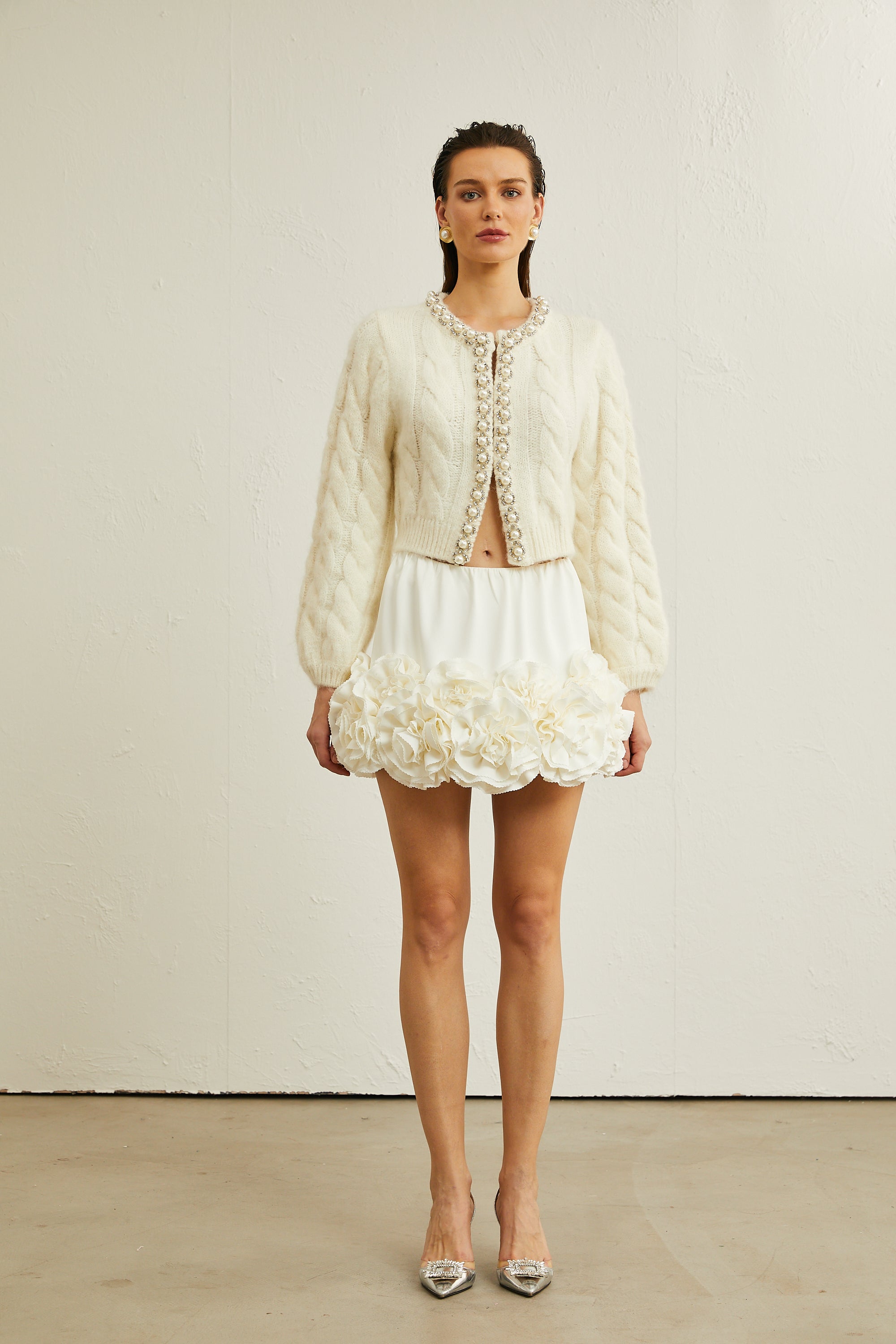 Inès faux-pearl embellished knitted jacket