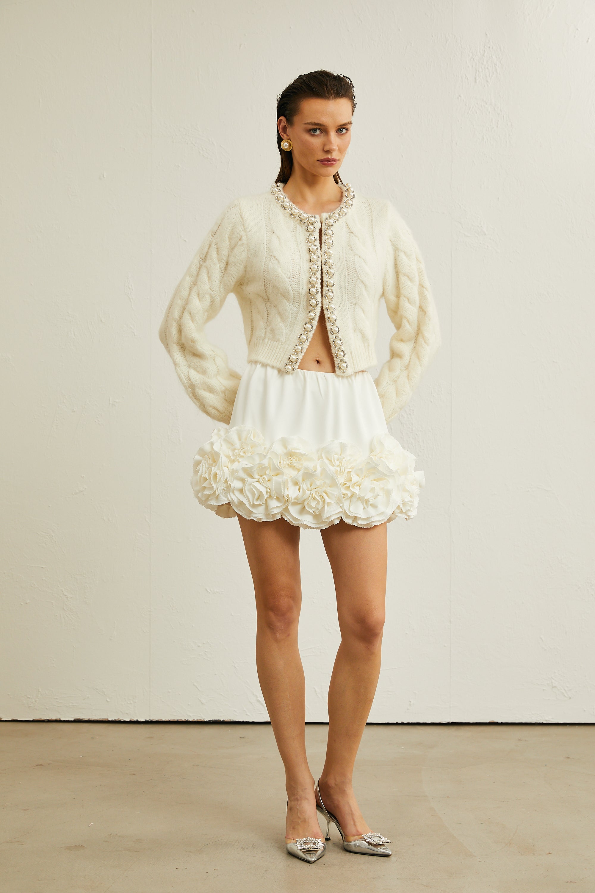 Inès faux-pearl embellished knitted jacket