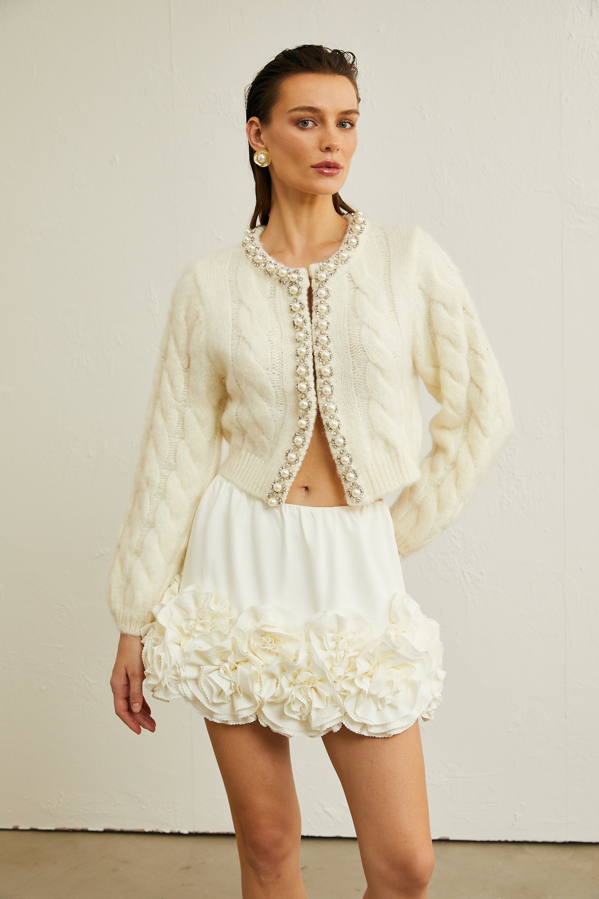 Inès faux-pearl embellished knitted jacket