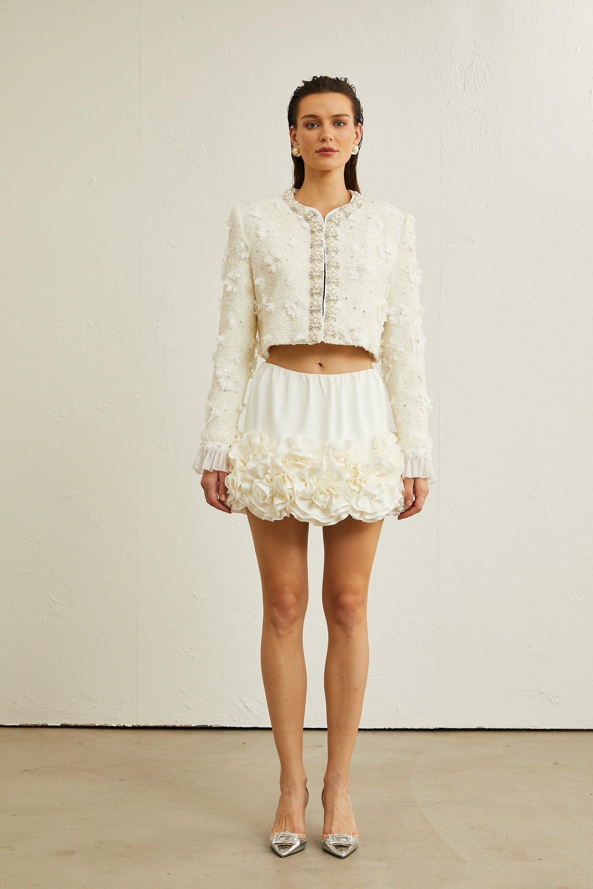 Désirée white faux-floral embellished jacket