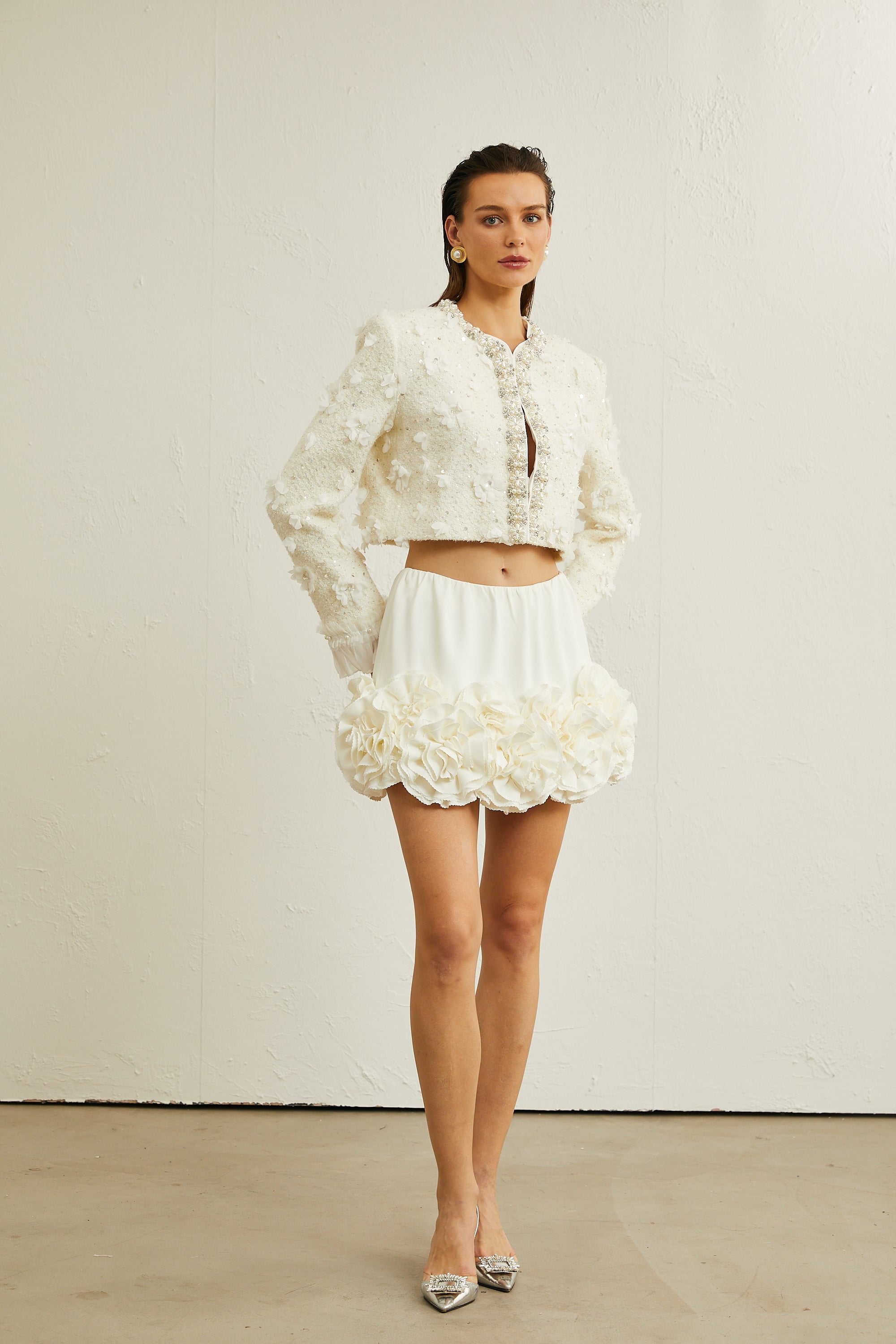 Désirée white faux-floral embellished jacket