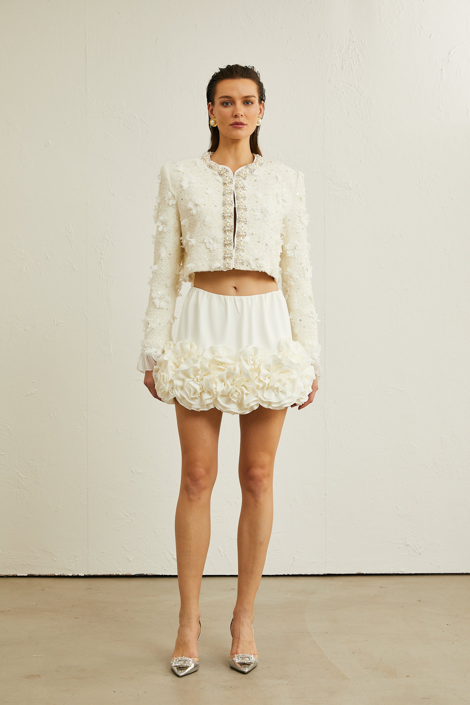 Désirée white faux-floral embellished jacket