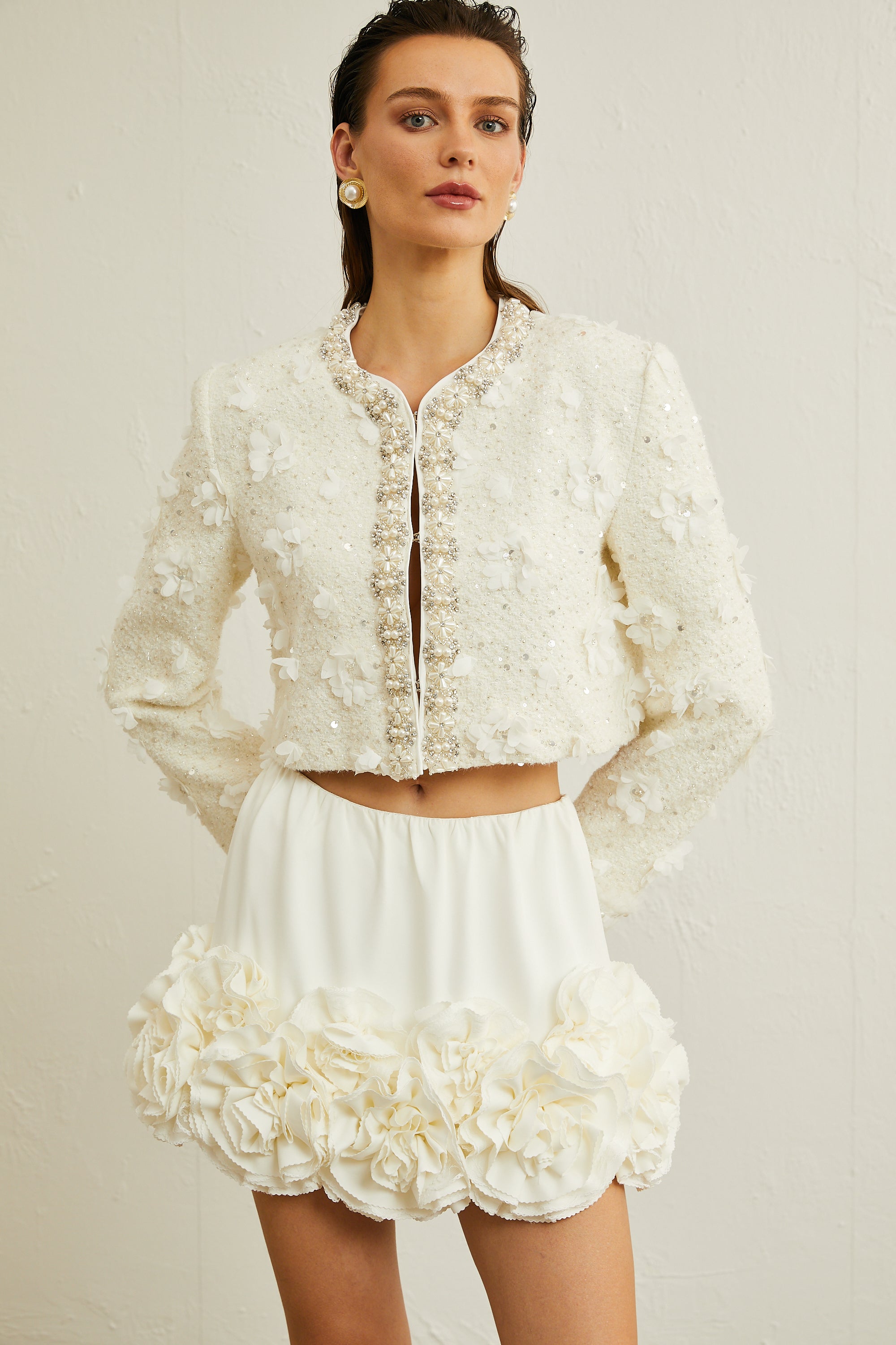 Désirée white faux-floral embellished jacket