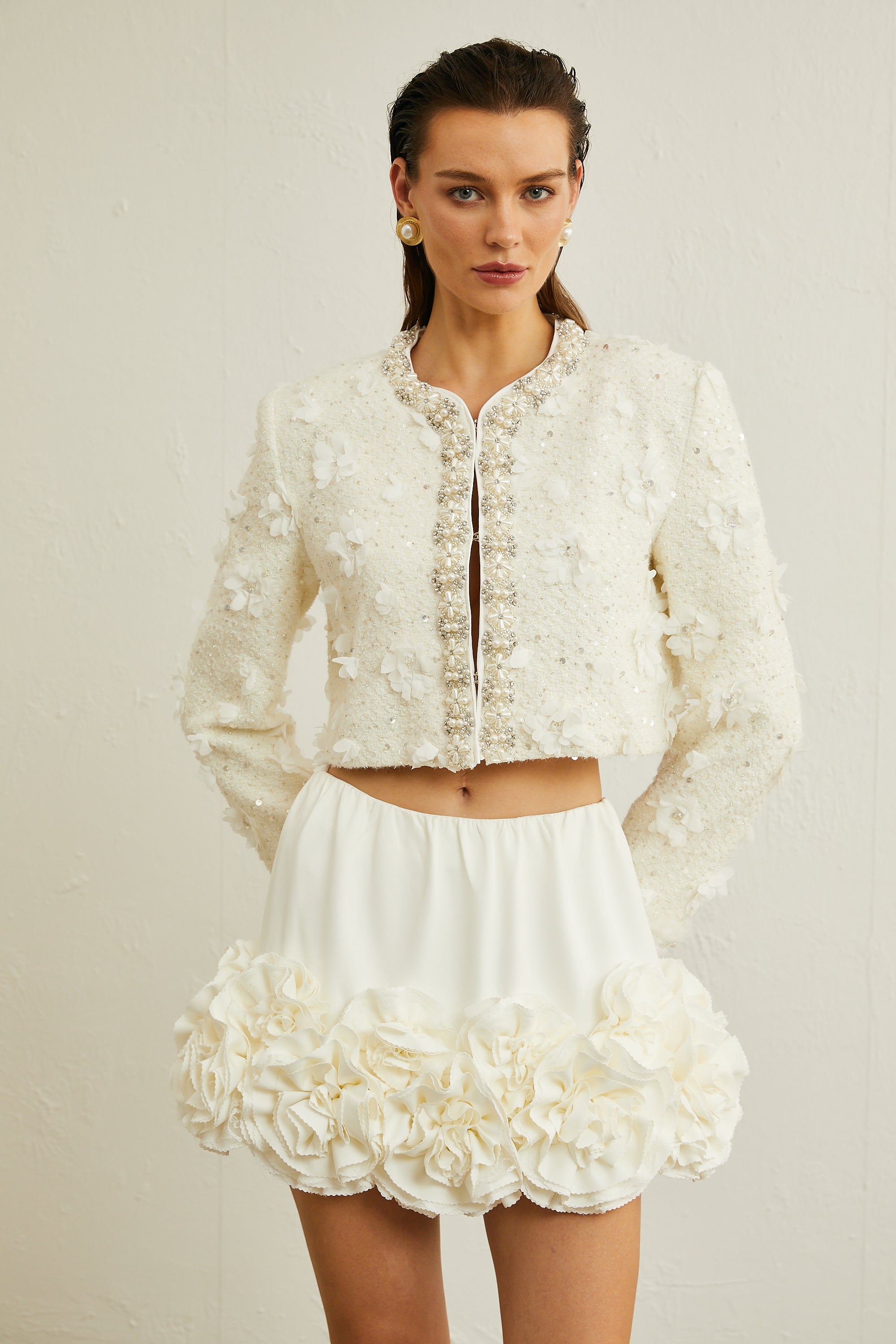 Désirée white faux-floral embellished jacket