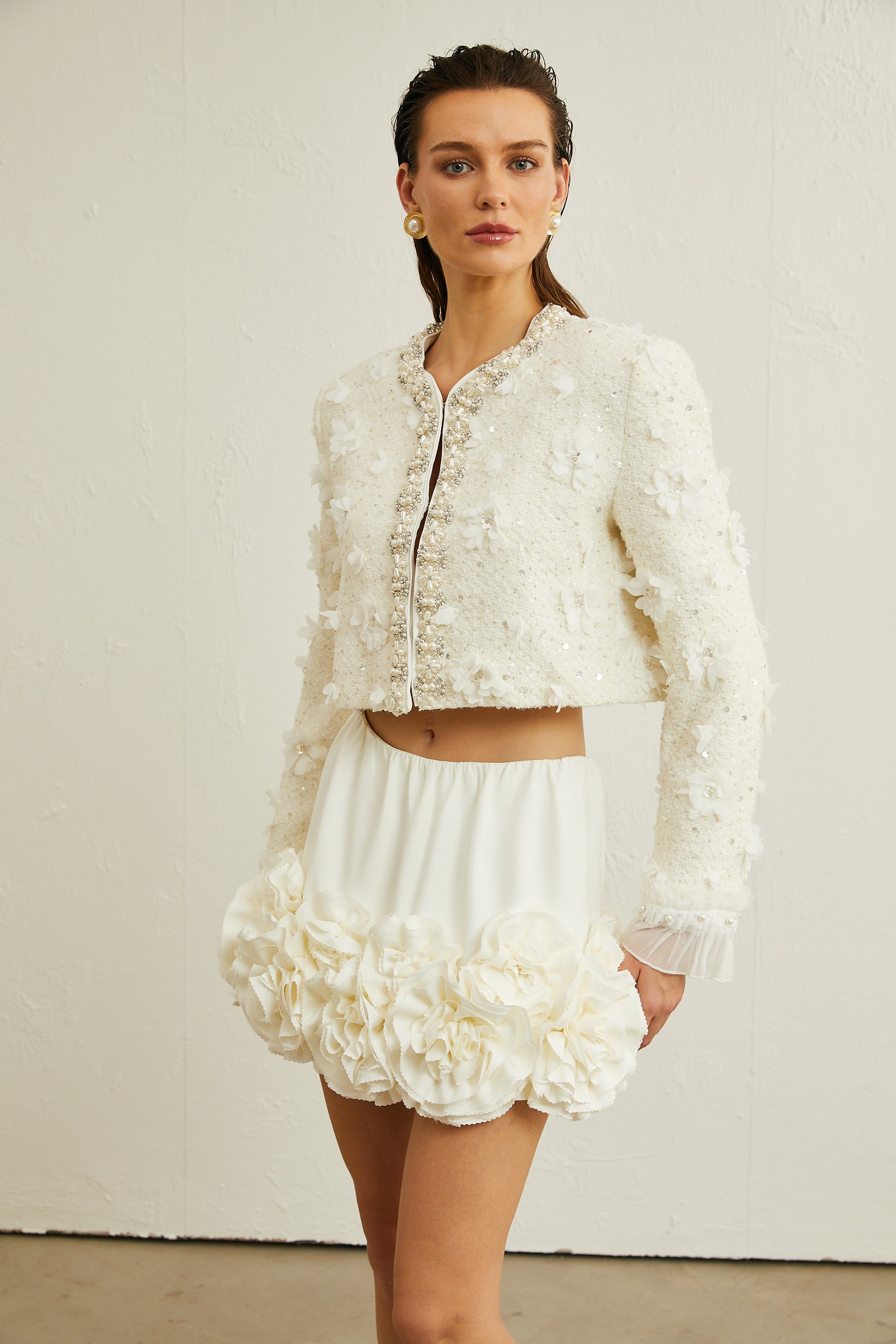 Désirée white faux-floral embellished jacket