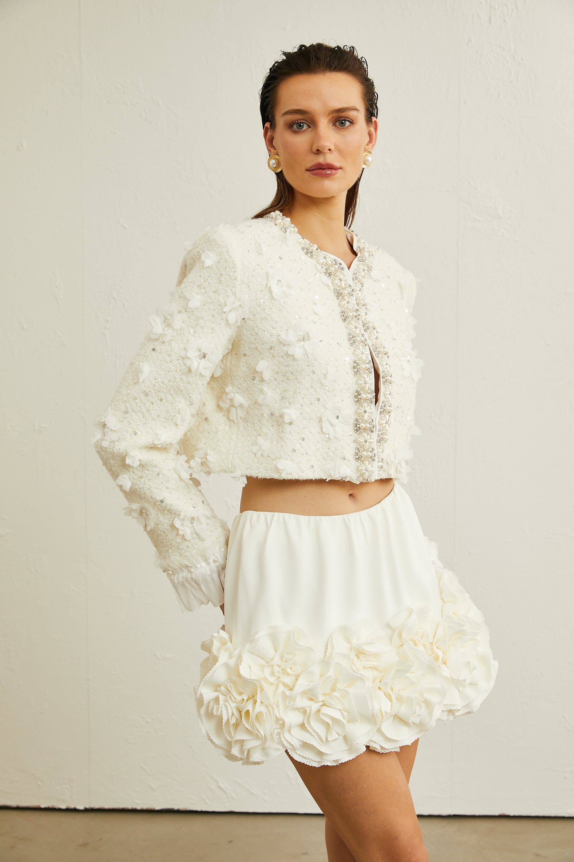 Désirée white faux-floral embellished jacket