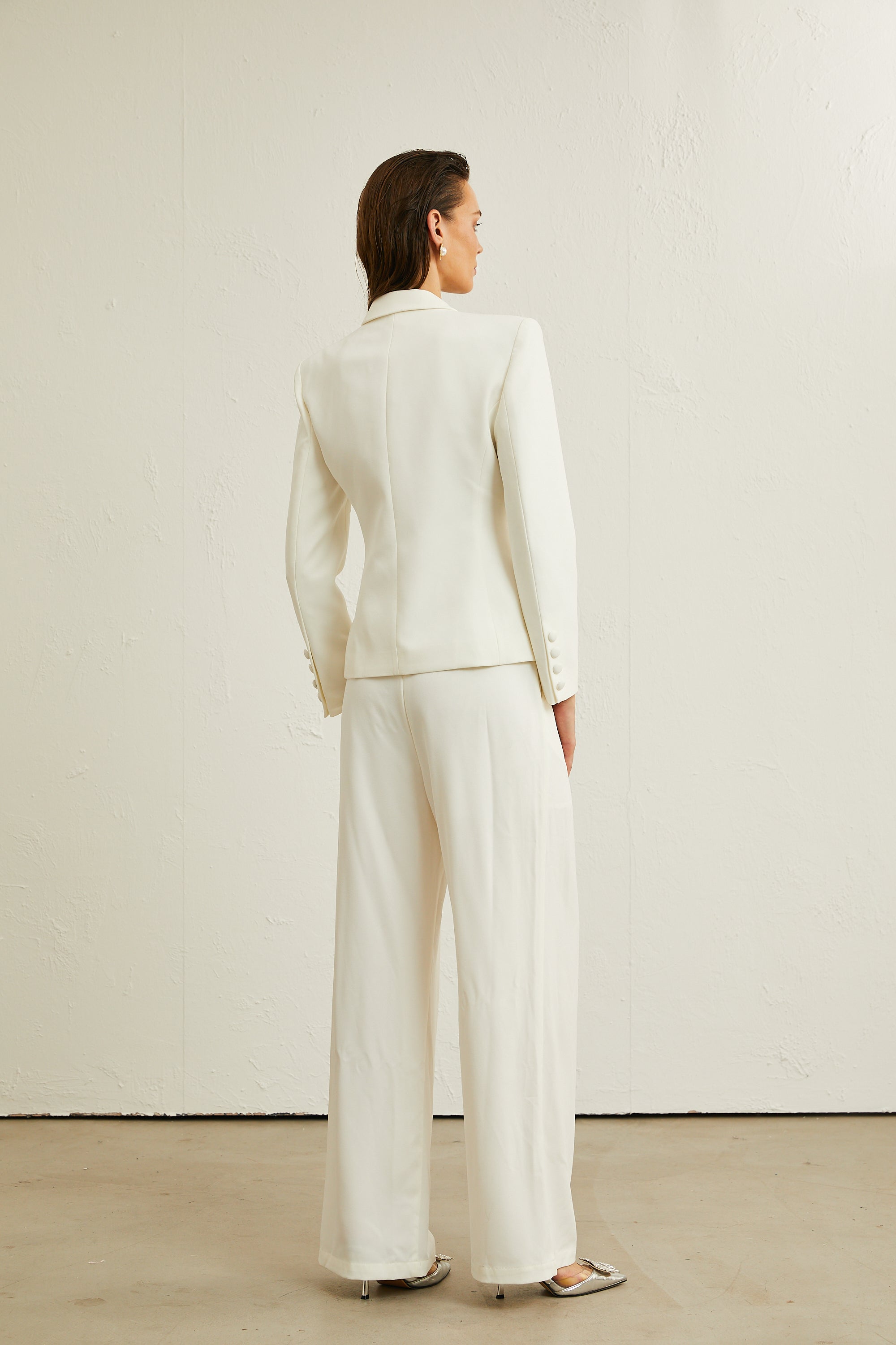 Raphaëlle white embellished jacket & trousers matching set