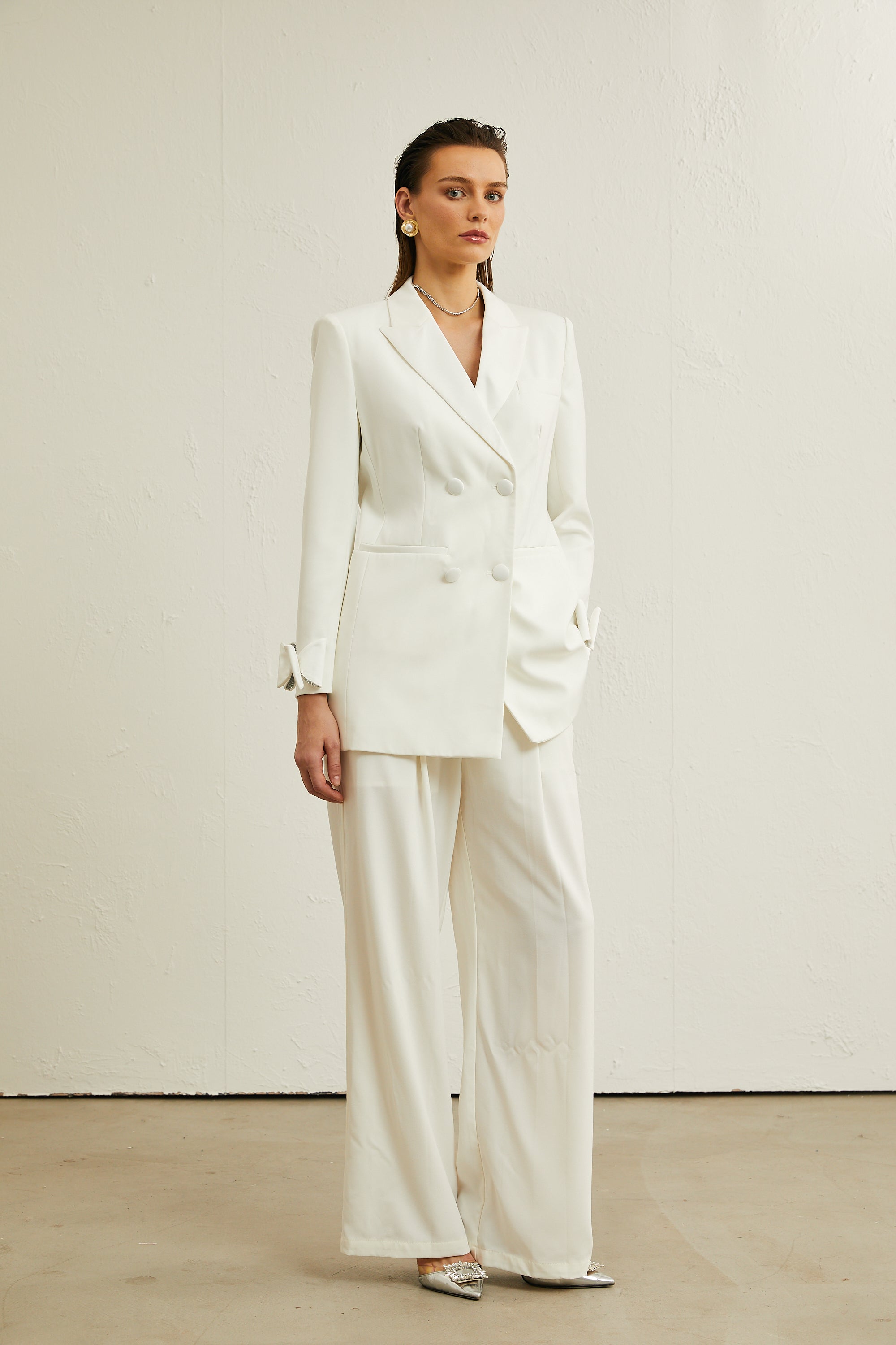 Margaux white bow-embellished wool jacket