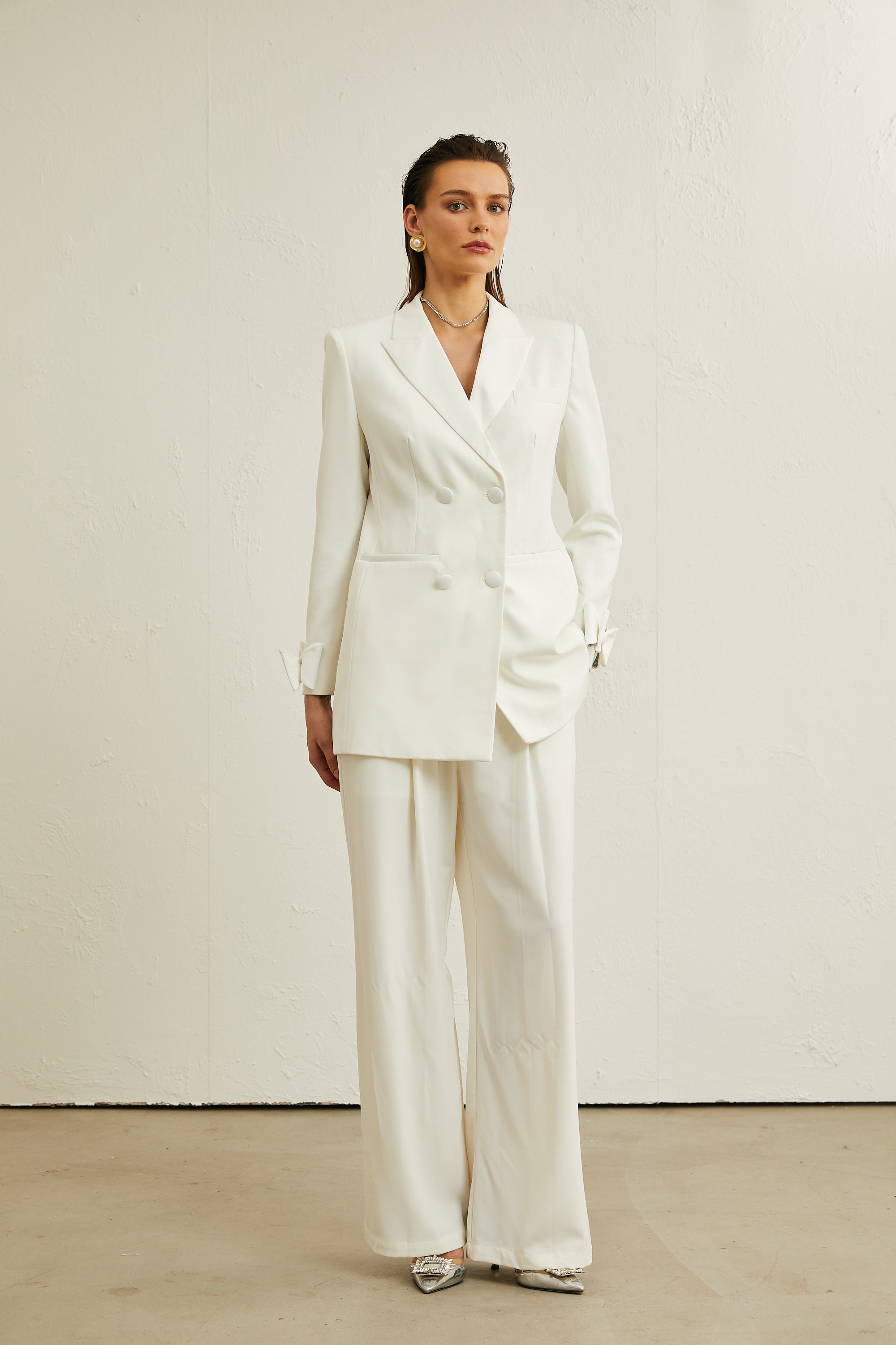 Margaux white bow-embellished wool jacket