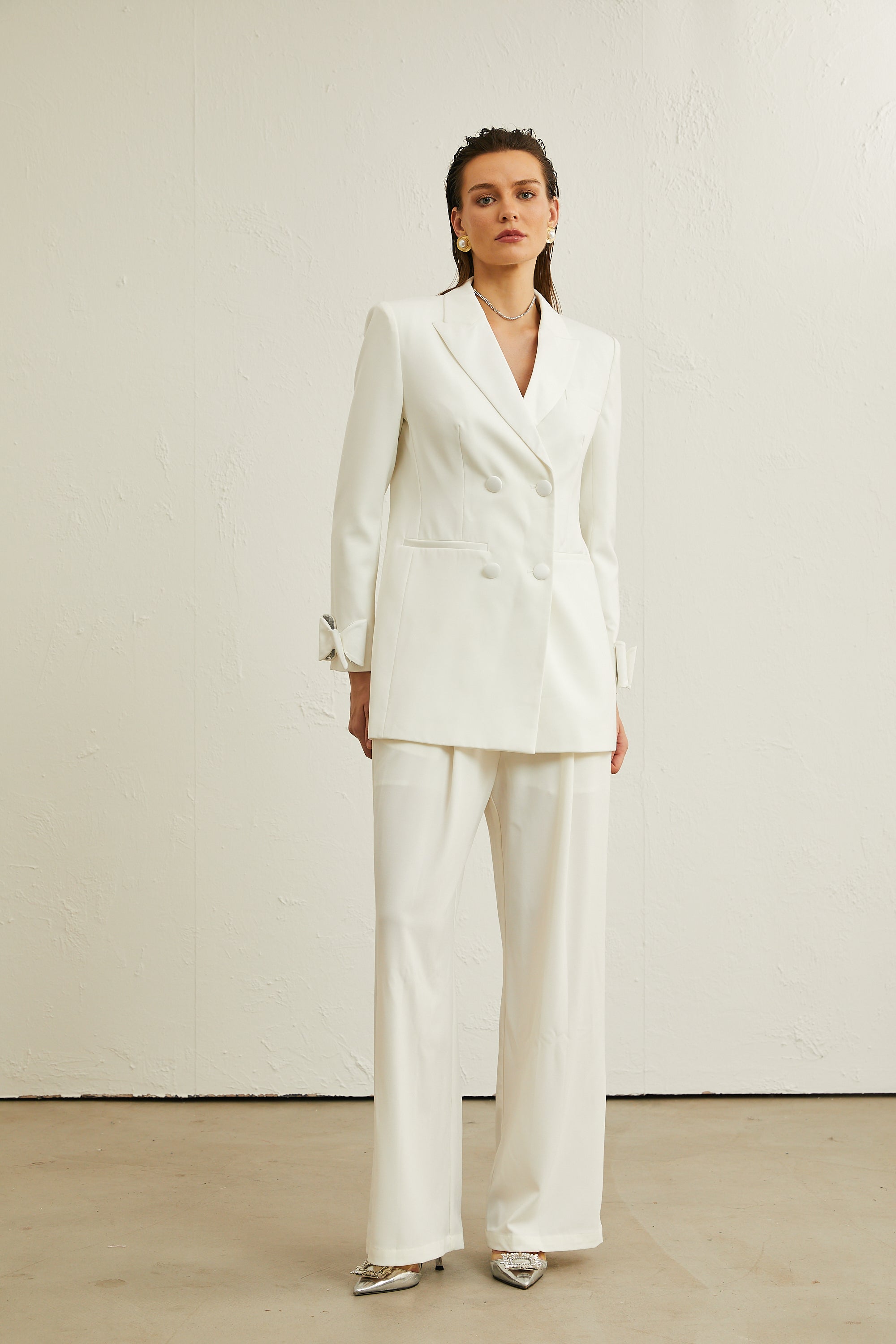 Margaux white bow-embellished wool jacket