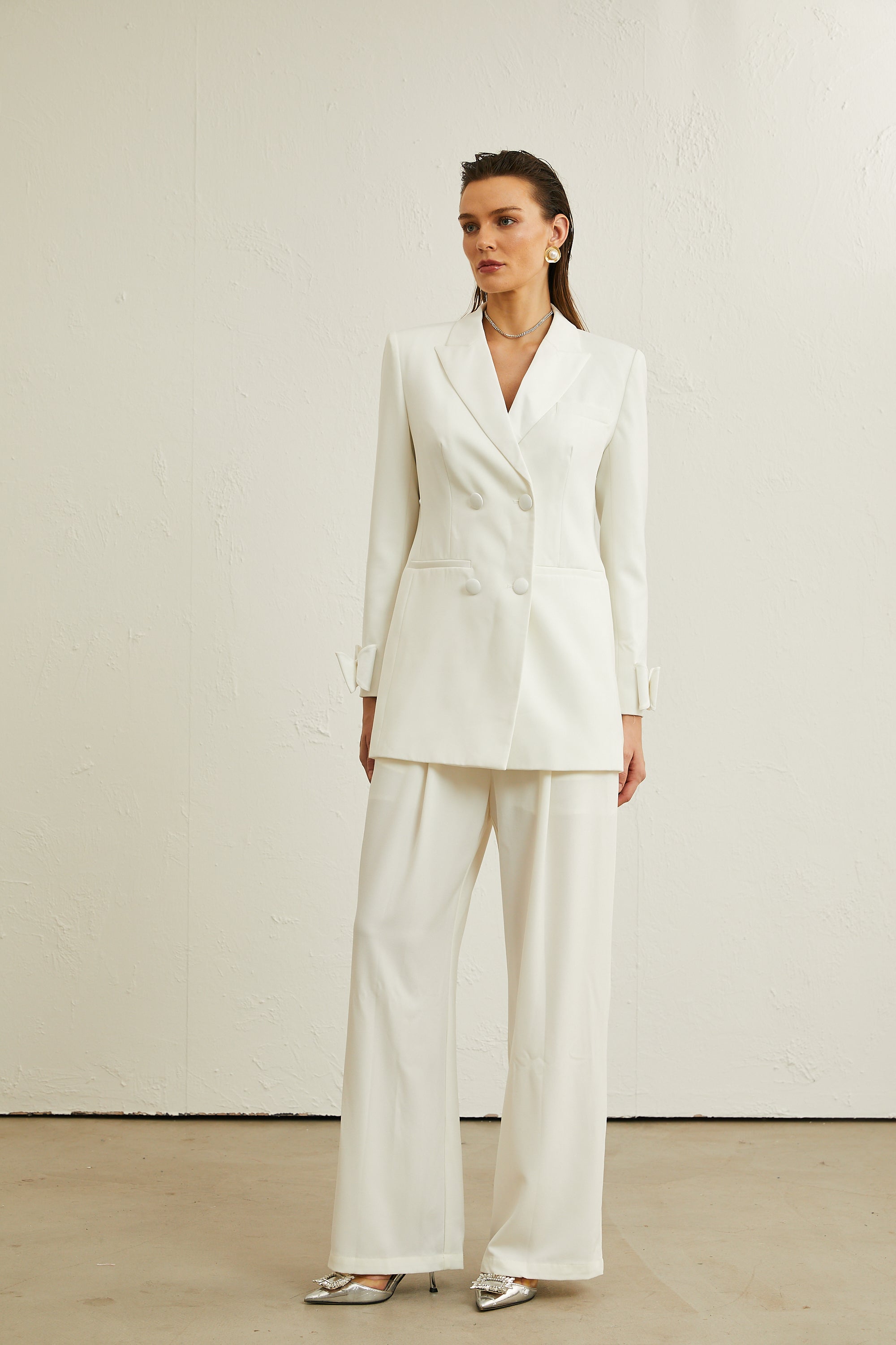 Margaux white bow-embellished wool jacket