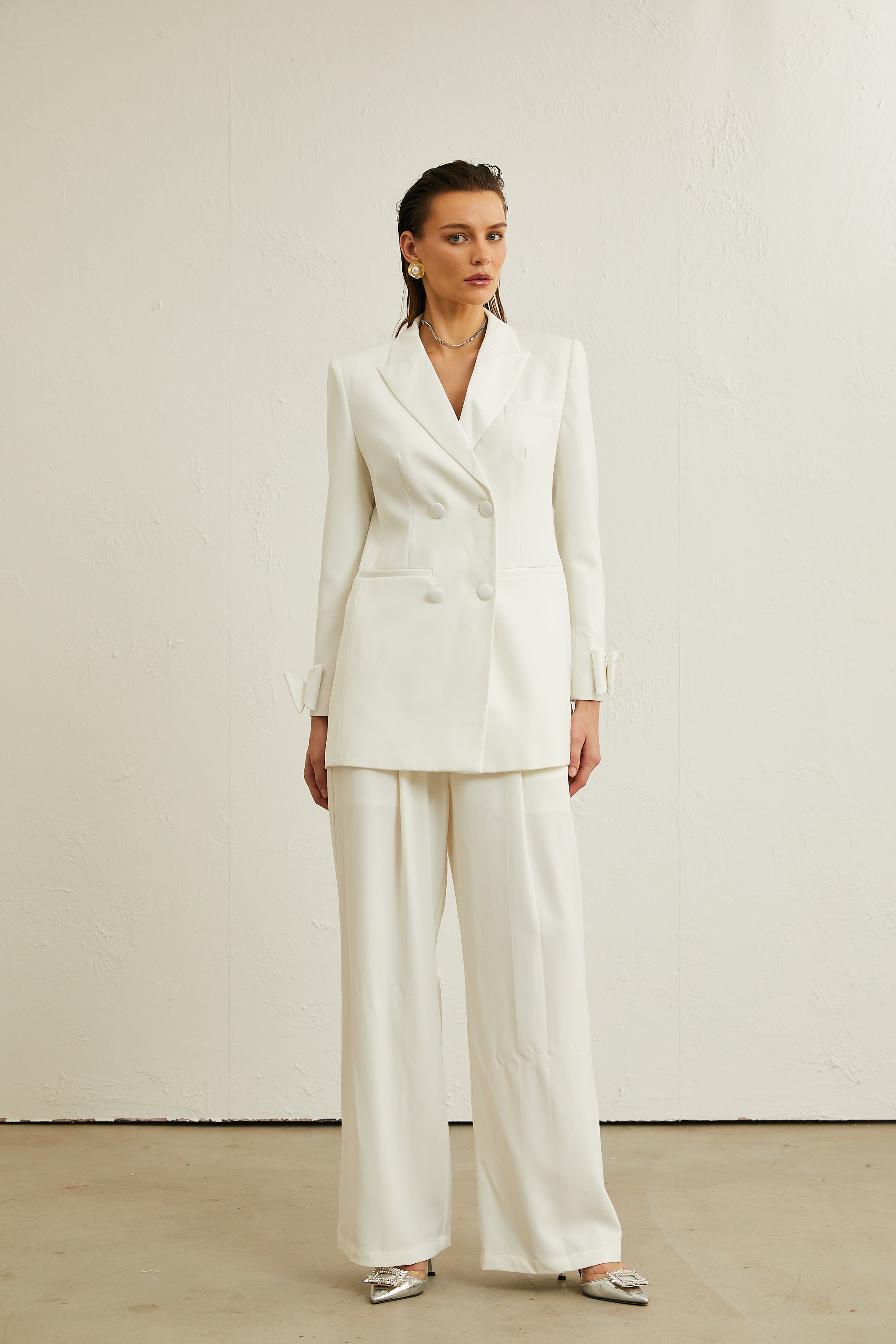 Margaux white bow-embellished wool jacket