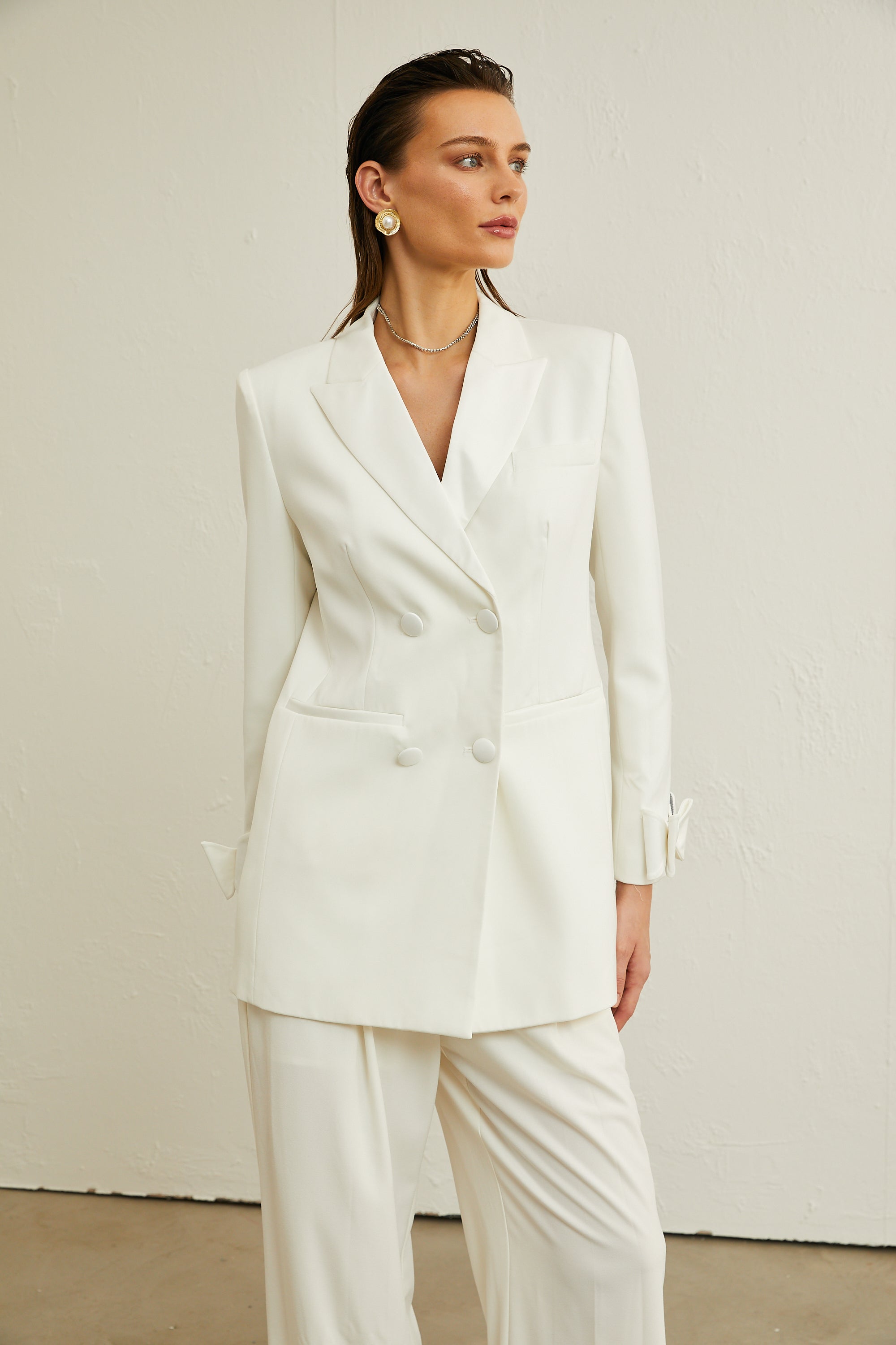 Margaux white bow-embellished wool jacket