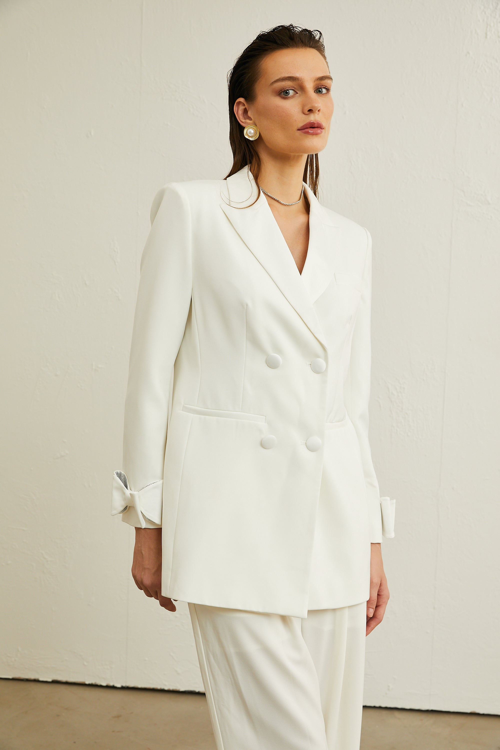 Margaux white bow-embellished wool jacket