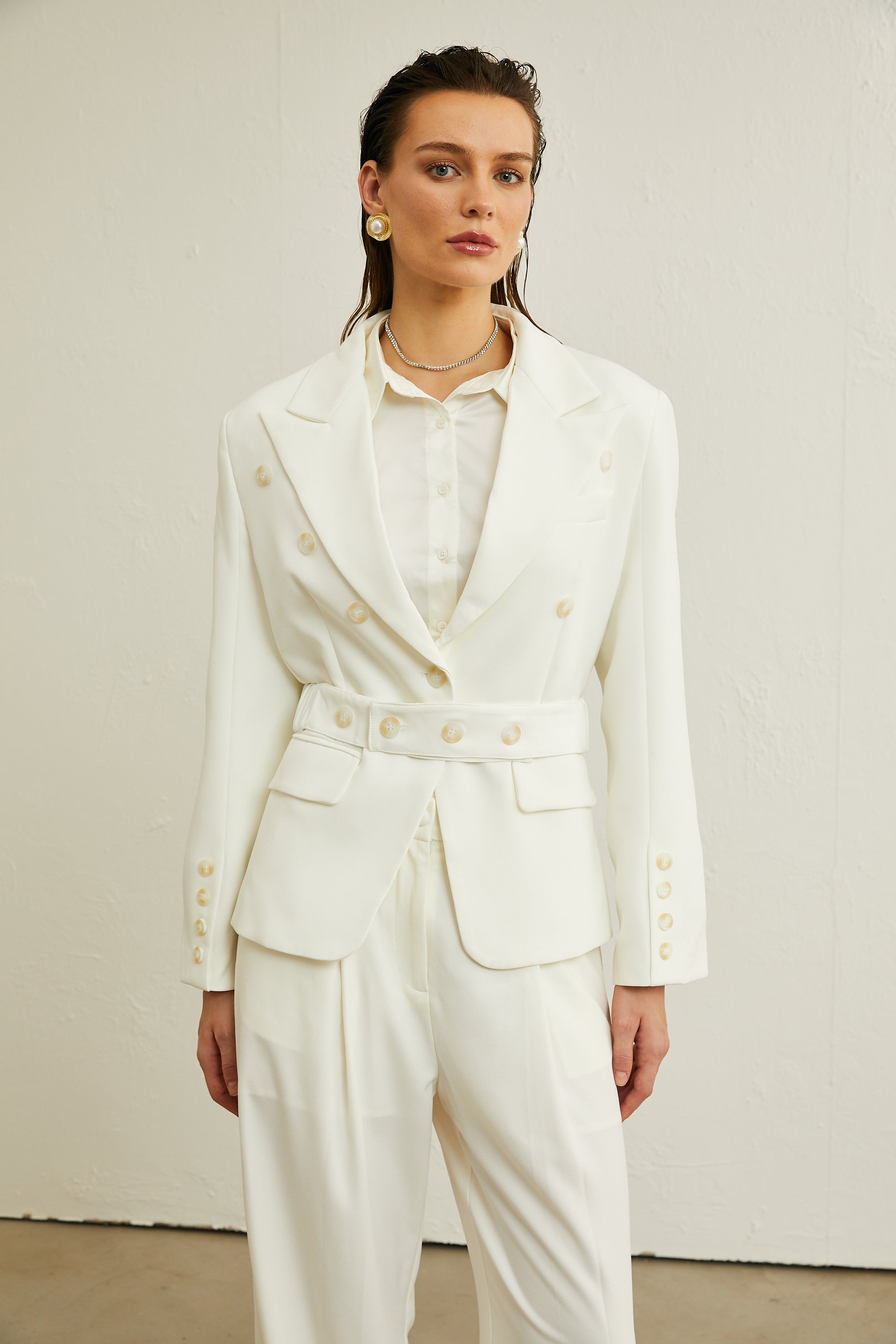 Isolde tied-waist buttoned blazer