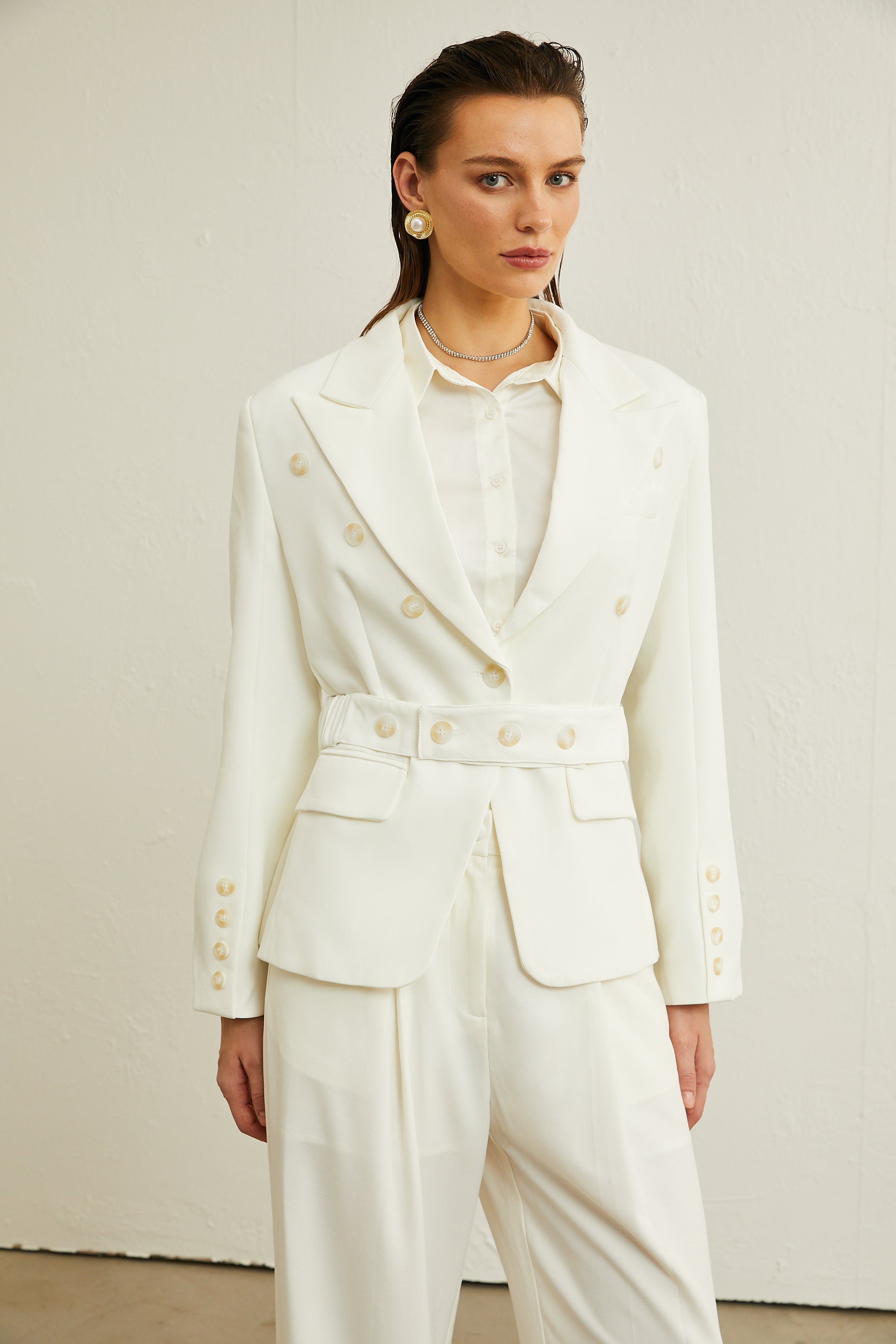 Isolde tied-waist buttoned blazer