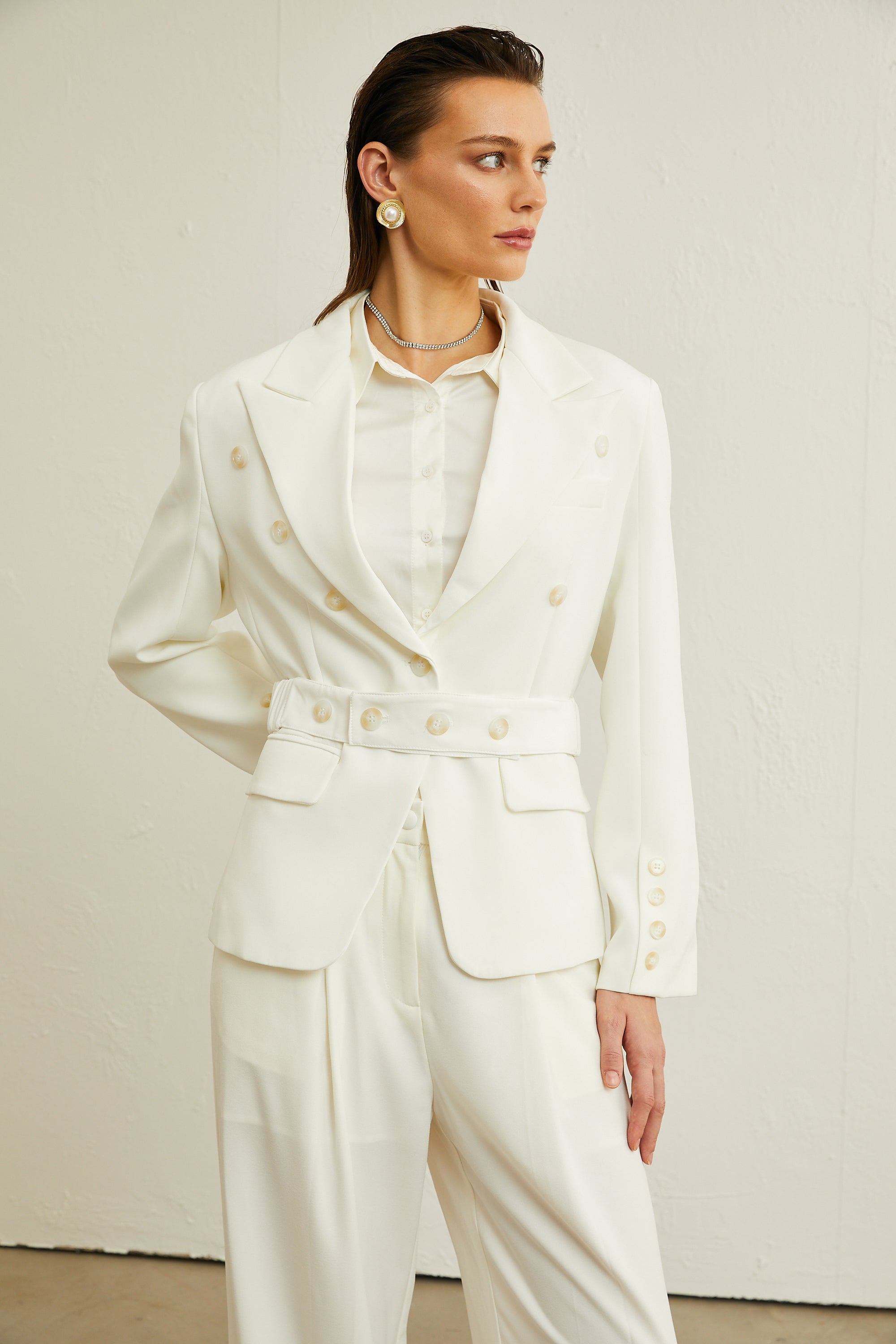 Isolde tied-waist buttoned blazer