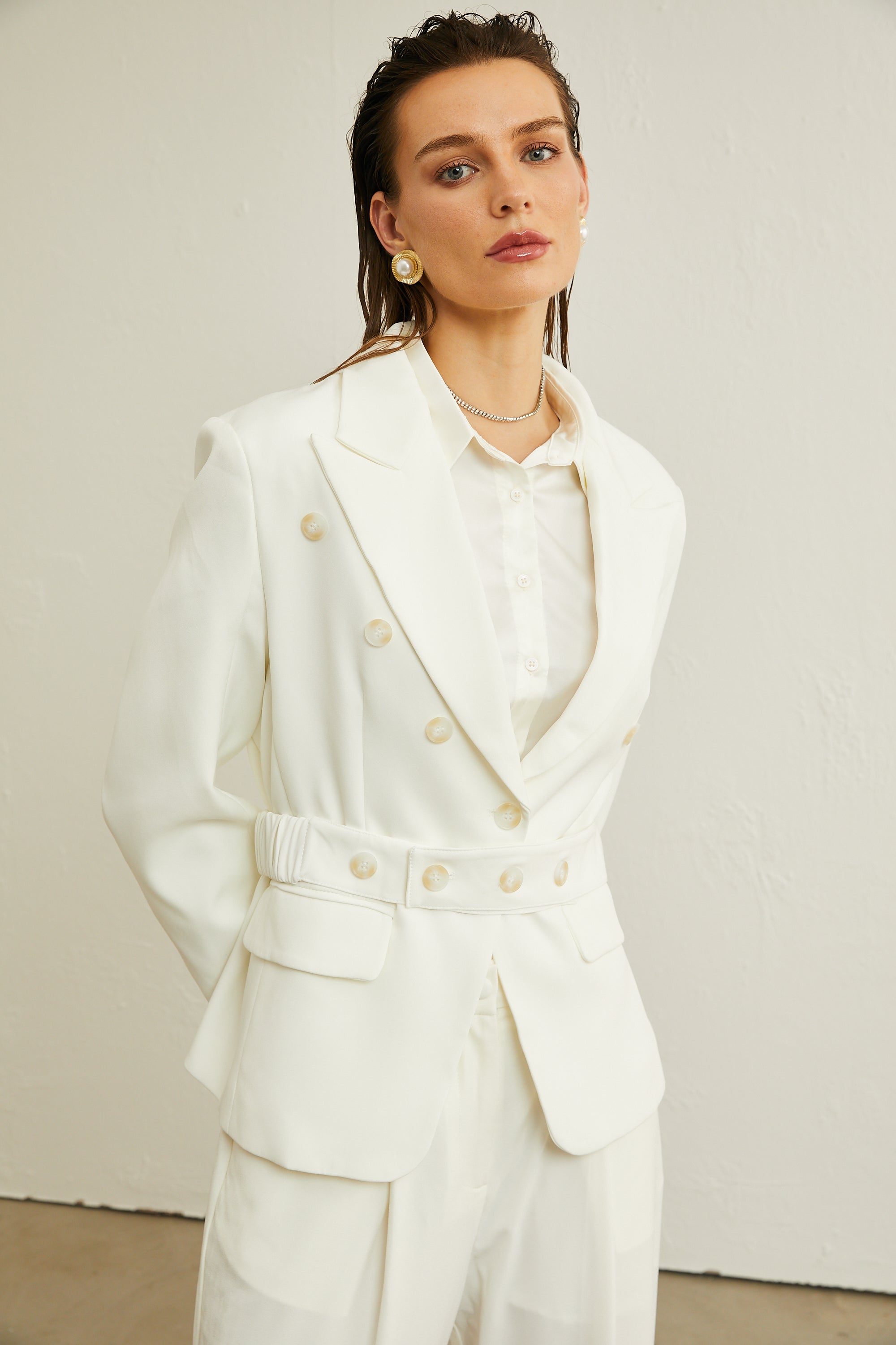 Isolde tied-waist buttoned blazer