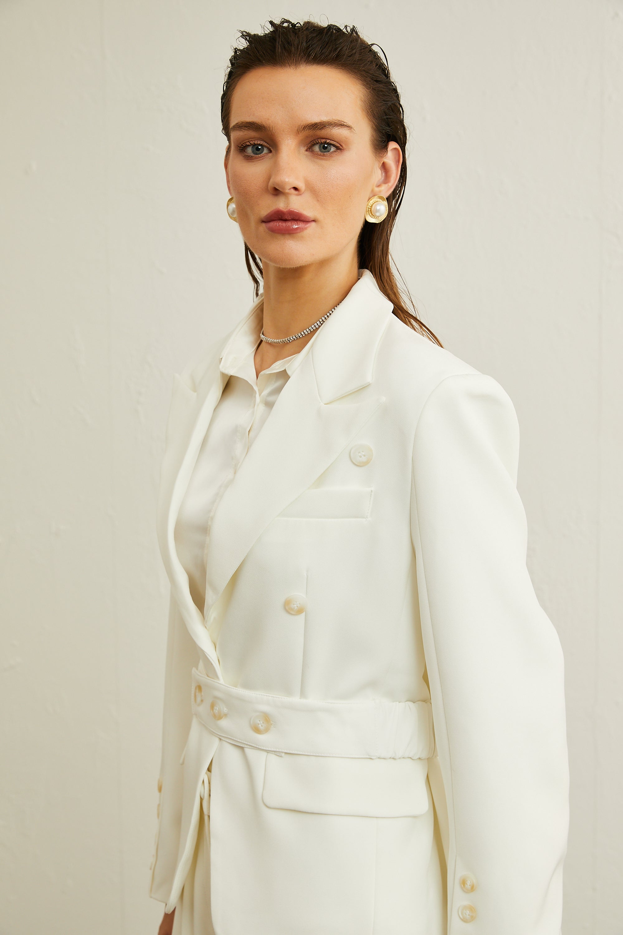 Isolde tied-waist buttoned blazer