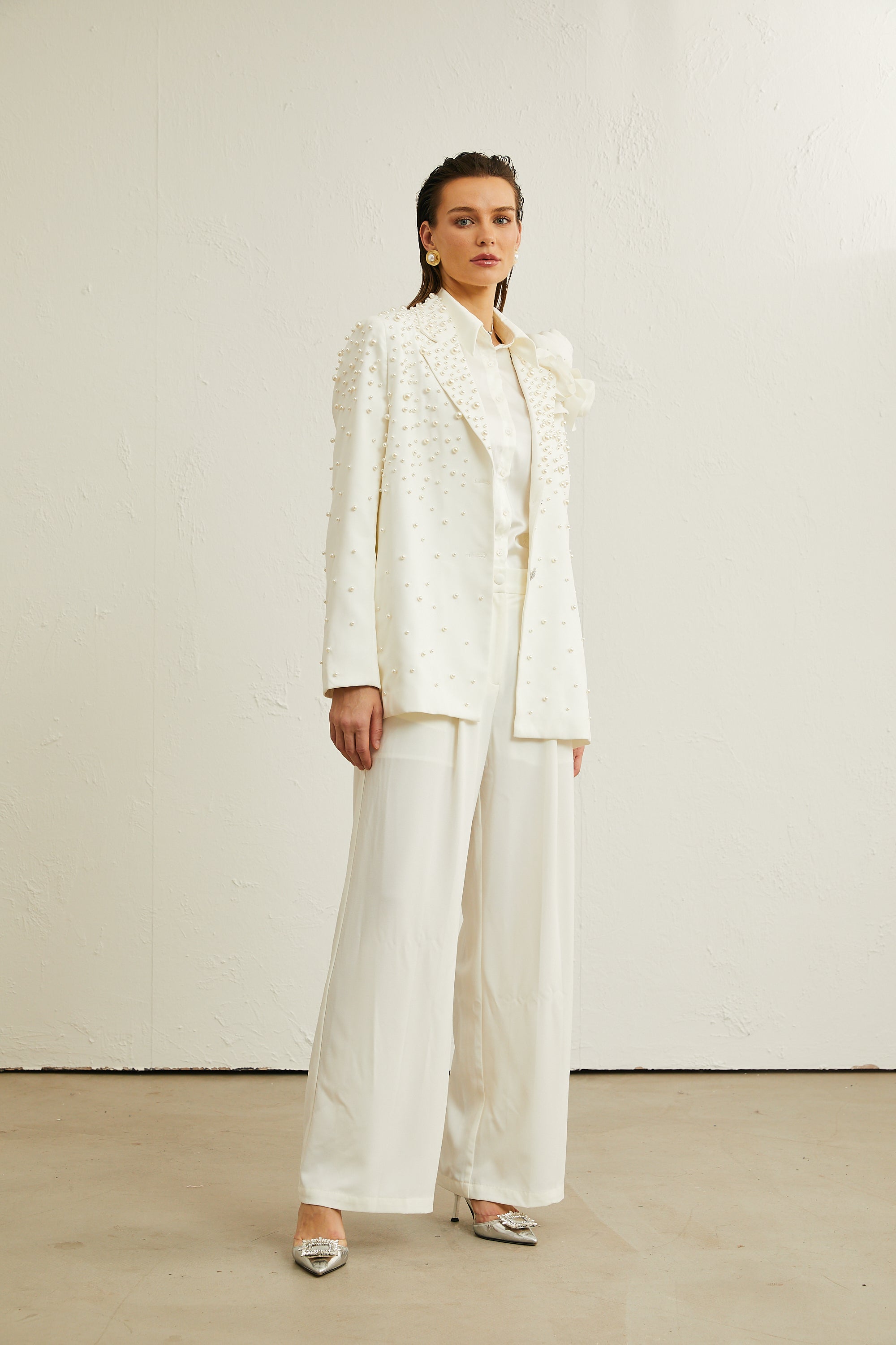 Karine white faux-pearl floral jacket