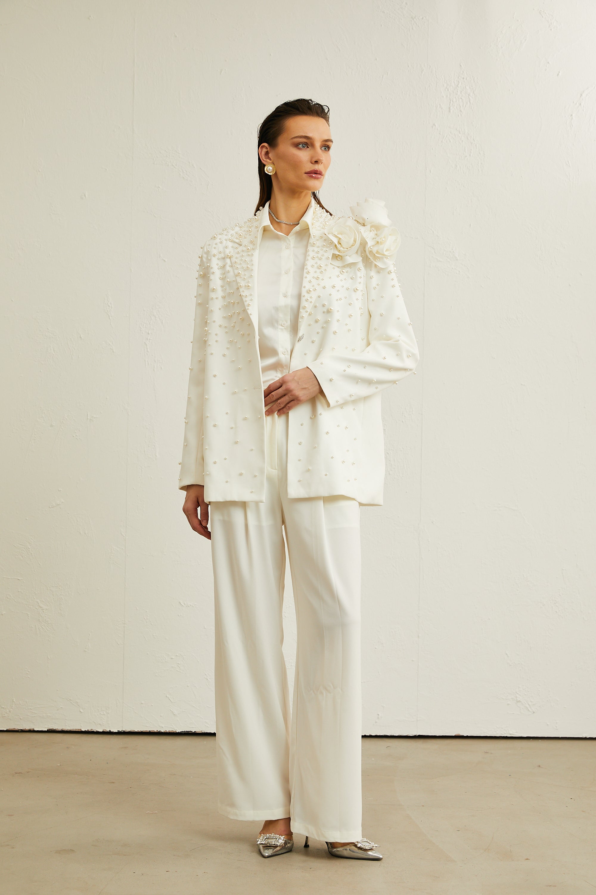 Karine white faux-pearl floral jacket