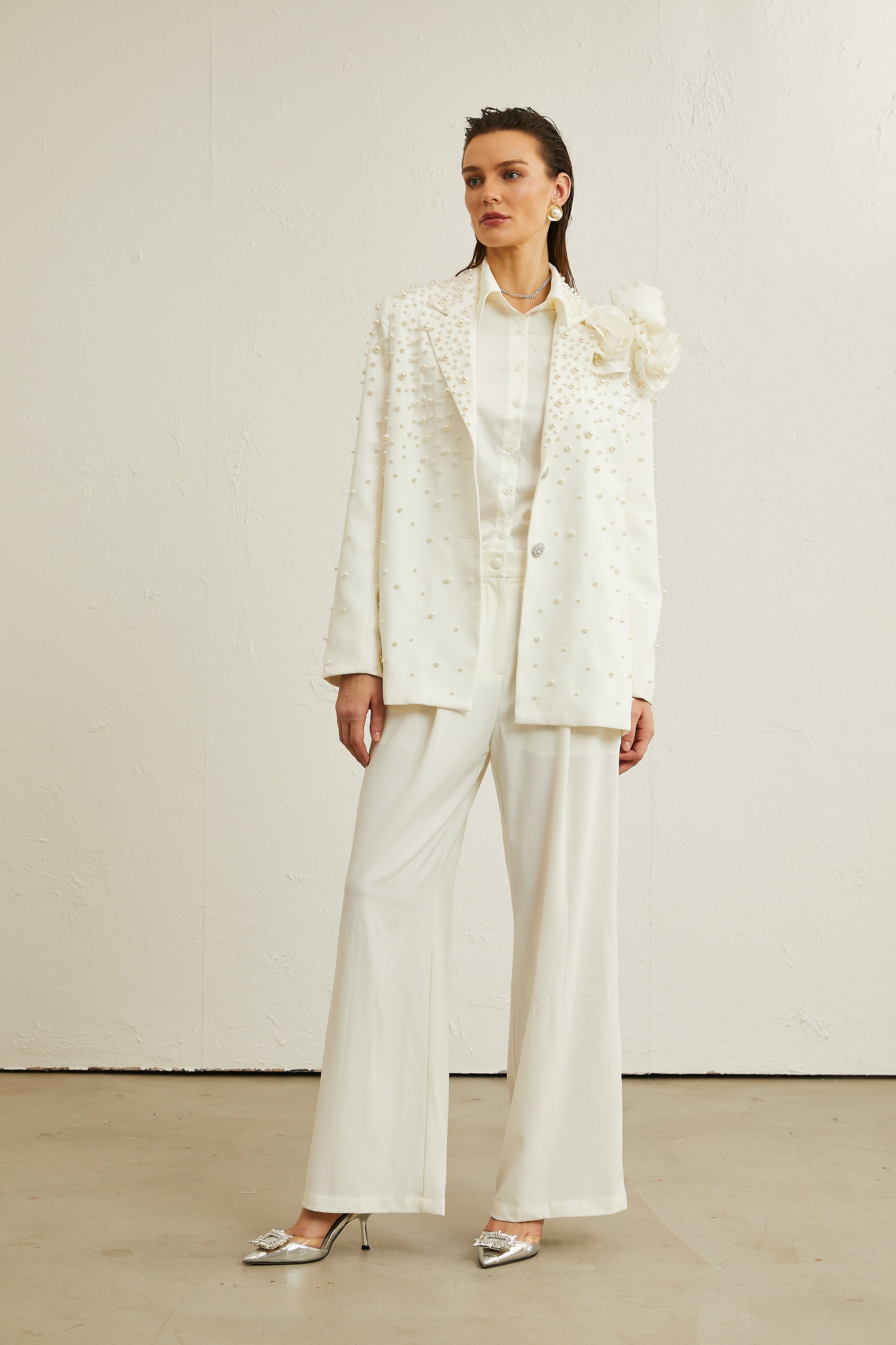 Karine white faux-pearl floral jacket