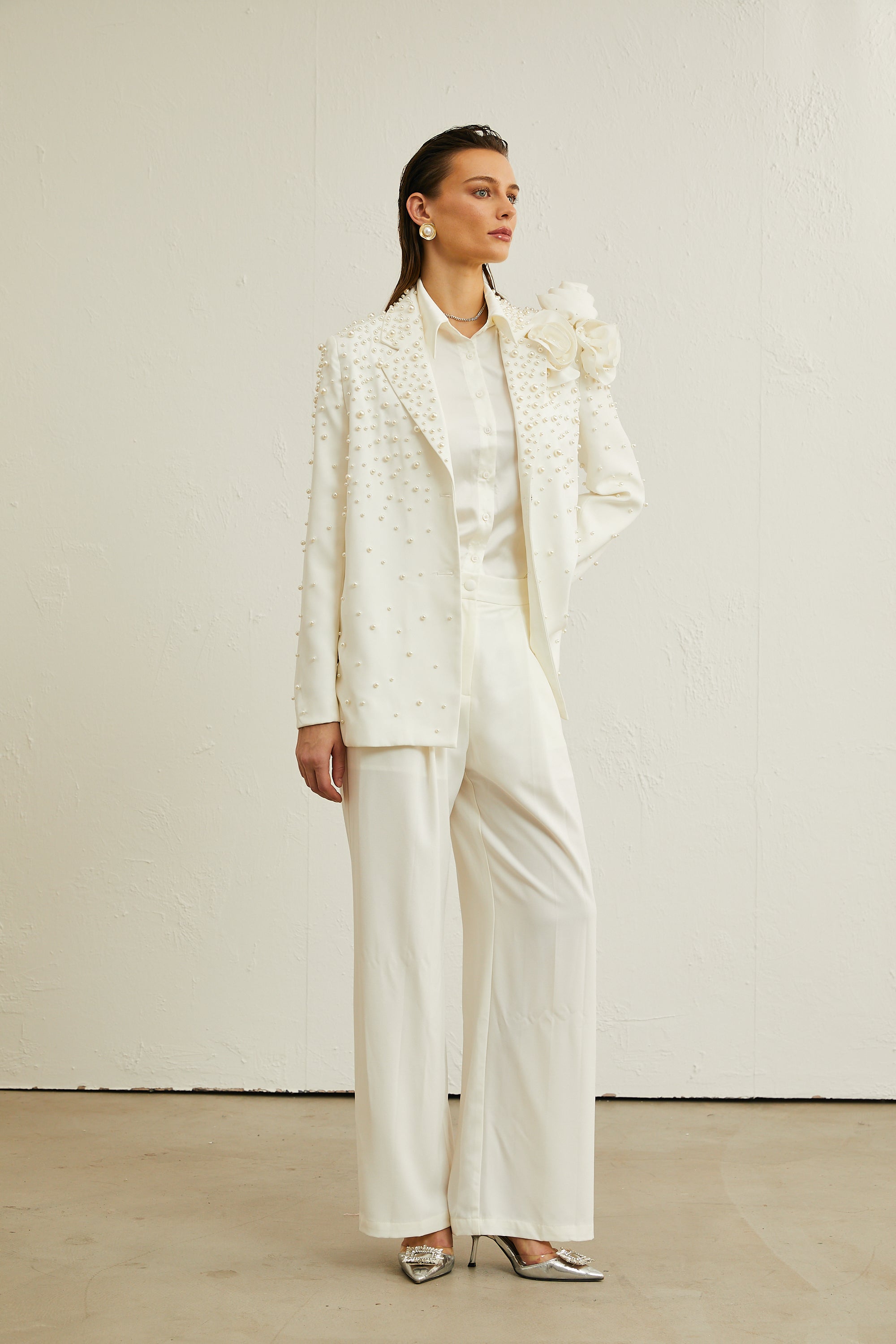 Karine white faux-pearl floral jacket