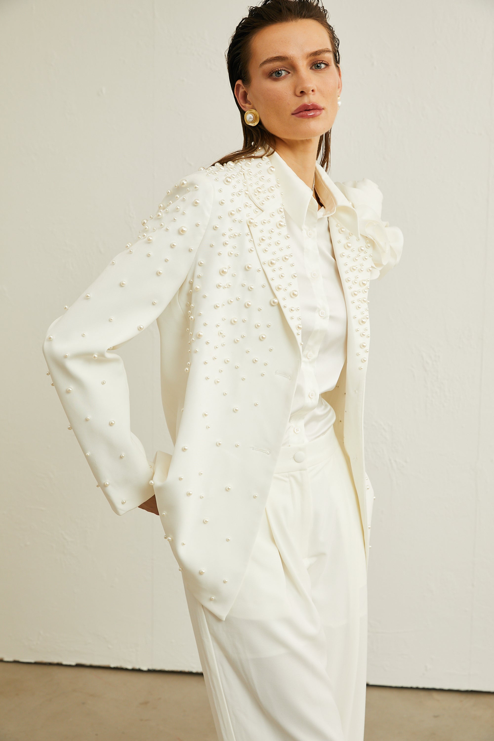 Karine white faux-pearl floral jacket