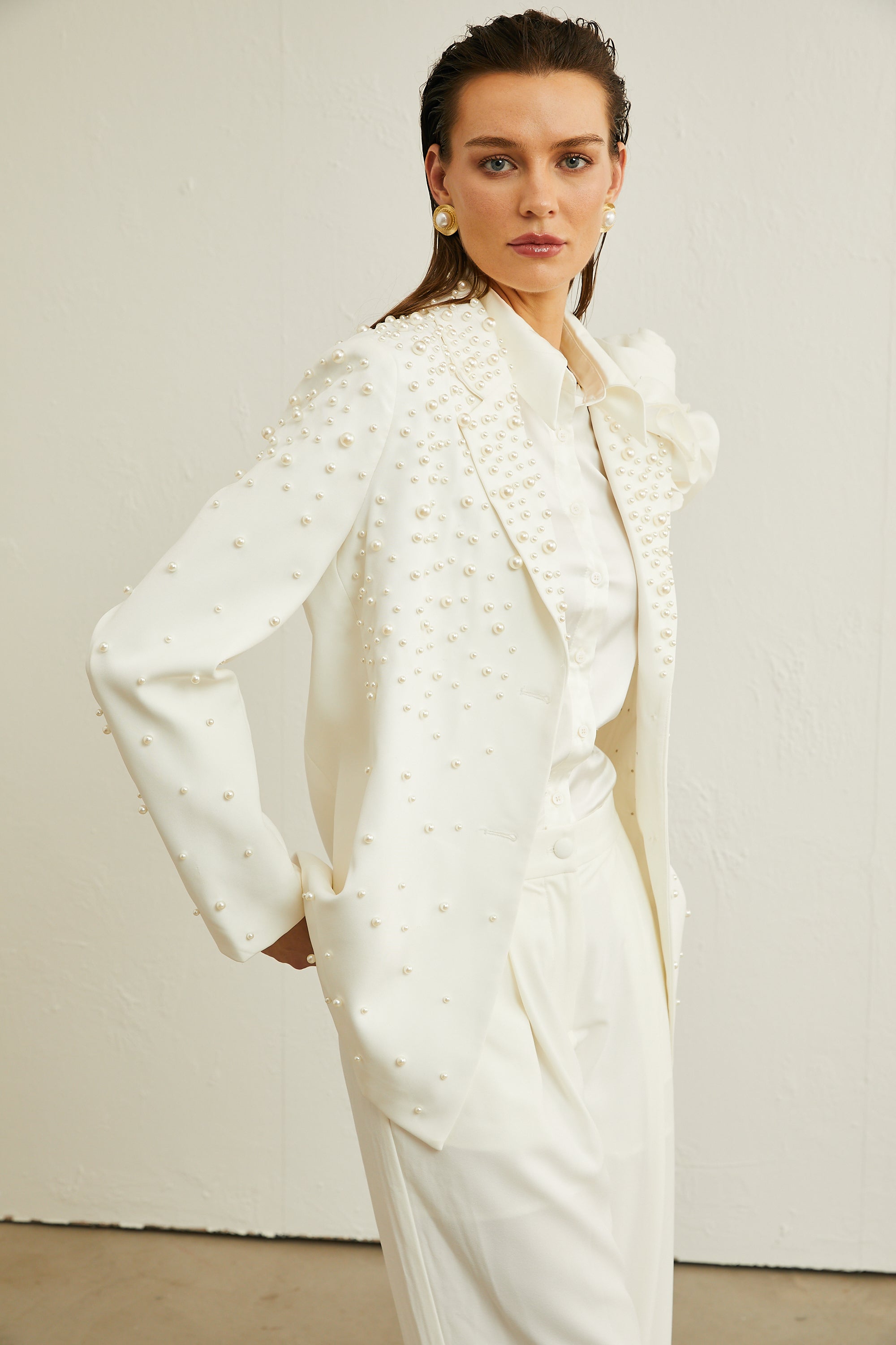 Karine white faux-pearl floral jacket